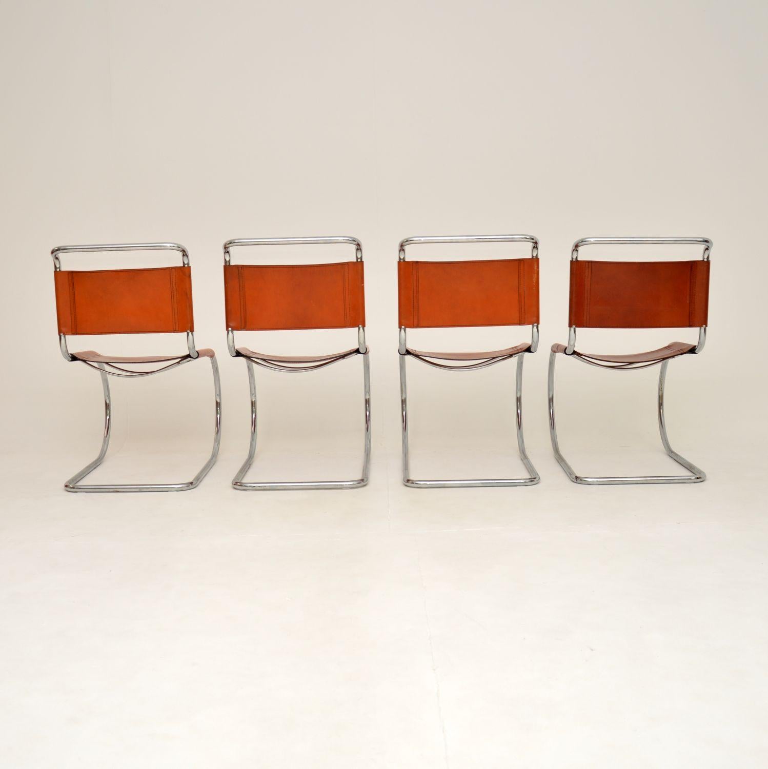 Mid-Century Modern Set of Four Vintage Leather and Steel MR10 Chairs by Mies Van Der Rohe