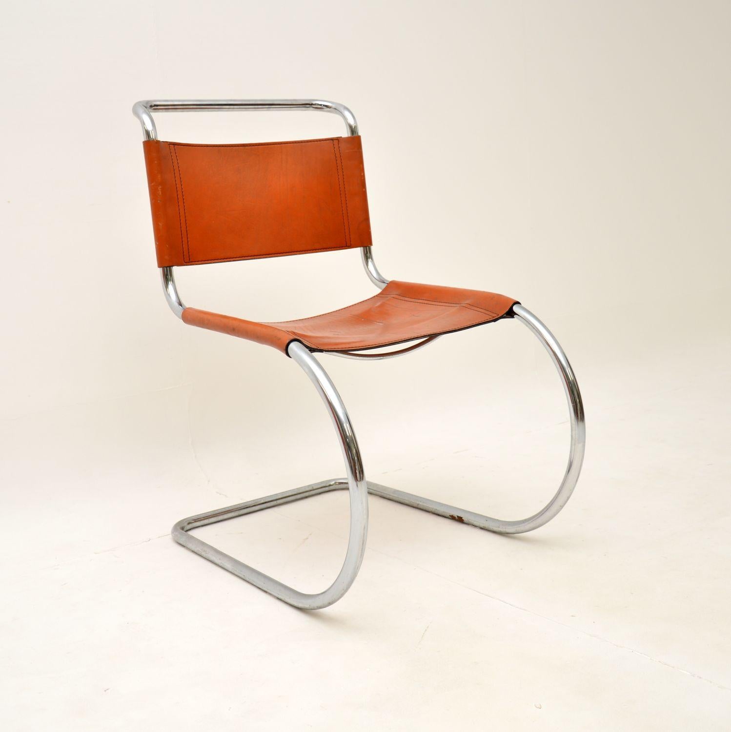 Italian Set of Four Vintage Leather and Steel MR10 Chairs by Mies Van Der Rohe