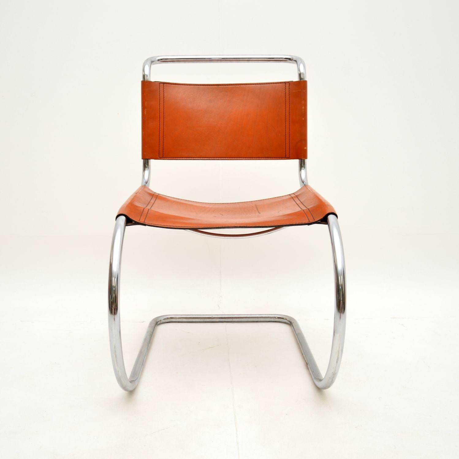Set of Four Vintage Leather and Steel MR10 Chairs by Mies Van Der Rohe In Good Condition In London, GB