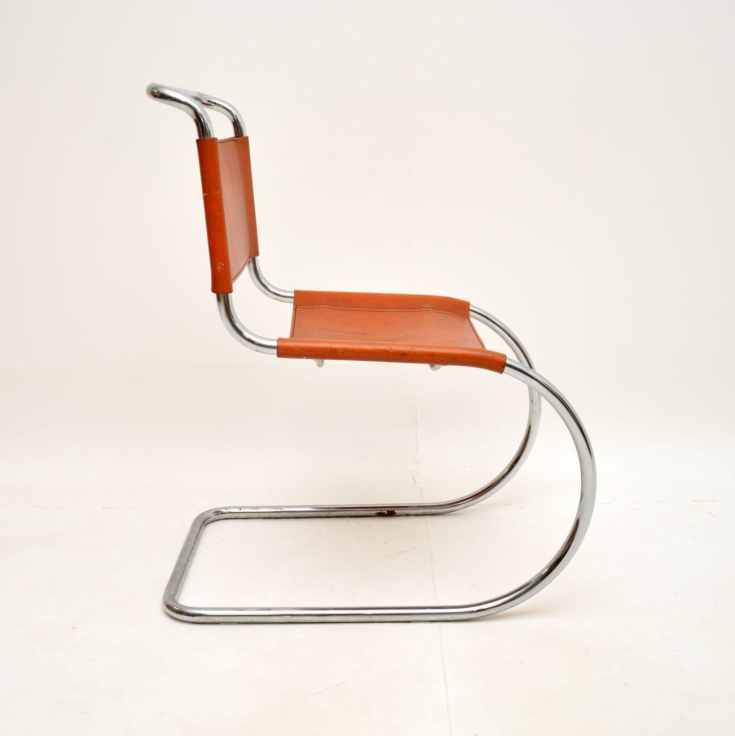 Late 20th Century Set of Four Vintage Leather and Steel MR10 Chairs by Mies Van Der Rohe