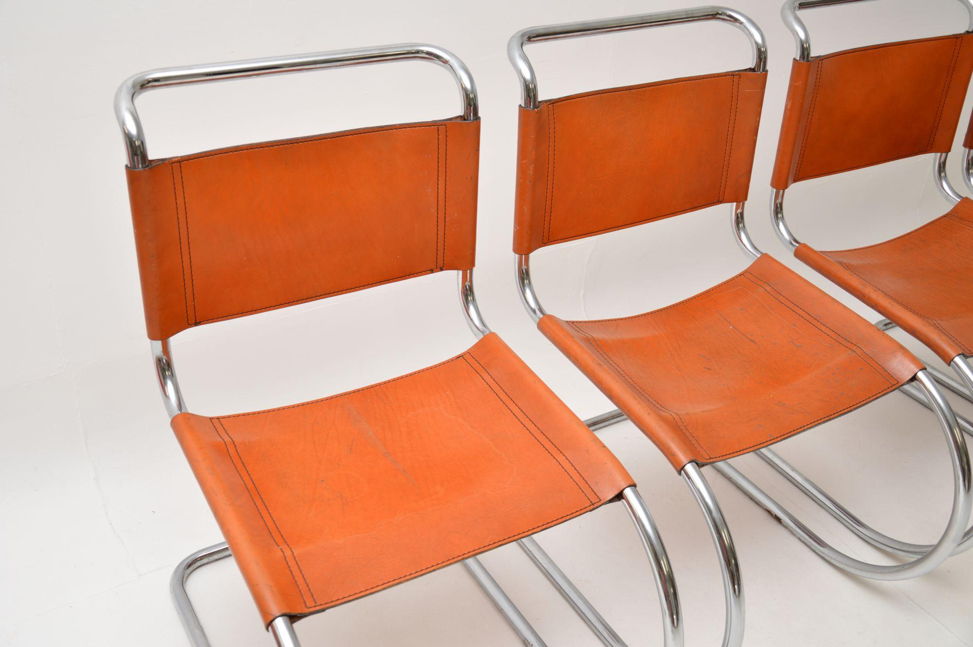 Set of Four Vintage Leather and Steel MR10 Chairs by Mies Van Der Rohe 2