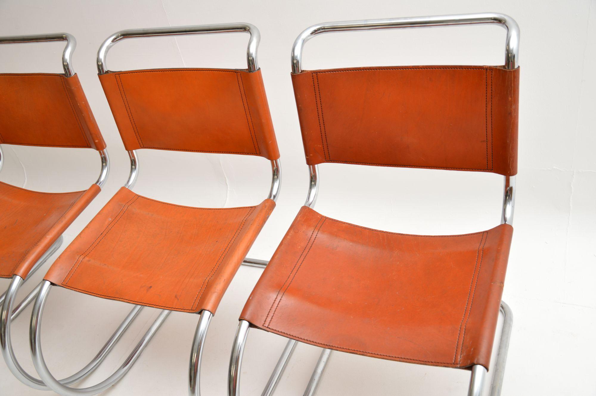 Set of Four Vintage Leather and Steel MR10 Chairs by Mies Van Der Rohe 3