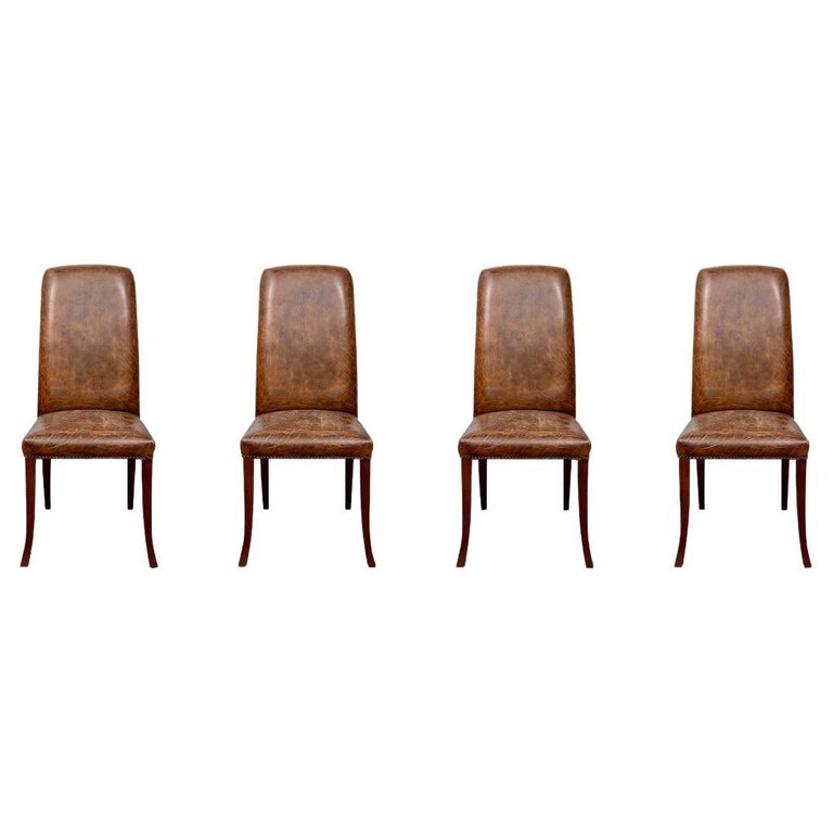Set of Four Vintage Leather Dining Chairs For Sale at 1stDibs