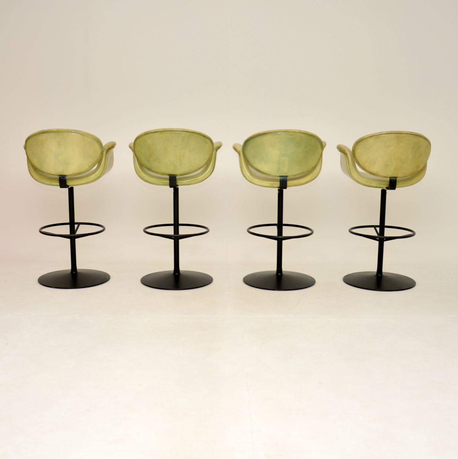 Mid-Century Modern Set of Four Vintage Leather Tulip Bar Stools by Pierre Paulin For Sale
