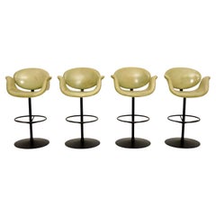 Set of Four Vintage Leather Tulip Bar Stools by Pierre Paulin