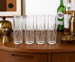 Set of Four Vintage Libbey "La Femme" Figural Relief Highball Glasses, MCM 1970s