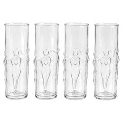 Set of Four Vintage Libbey "La Femme" Figural Relief Highball Glasses, MCM 1970s