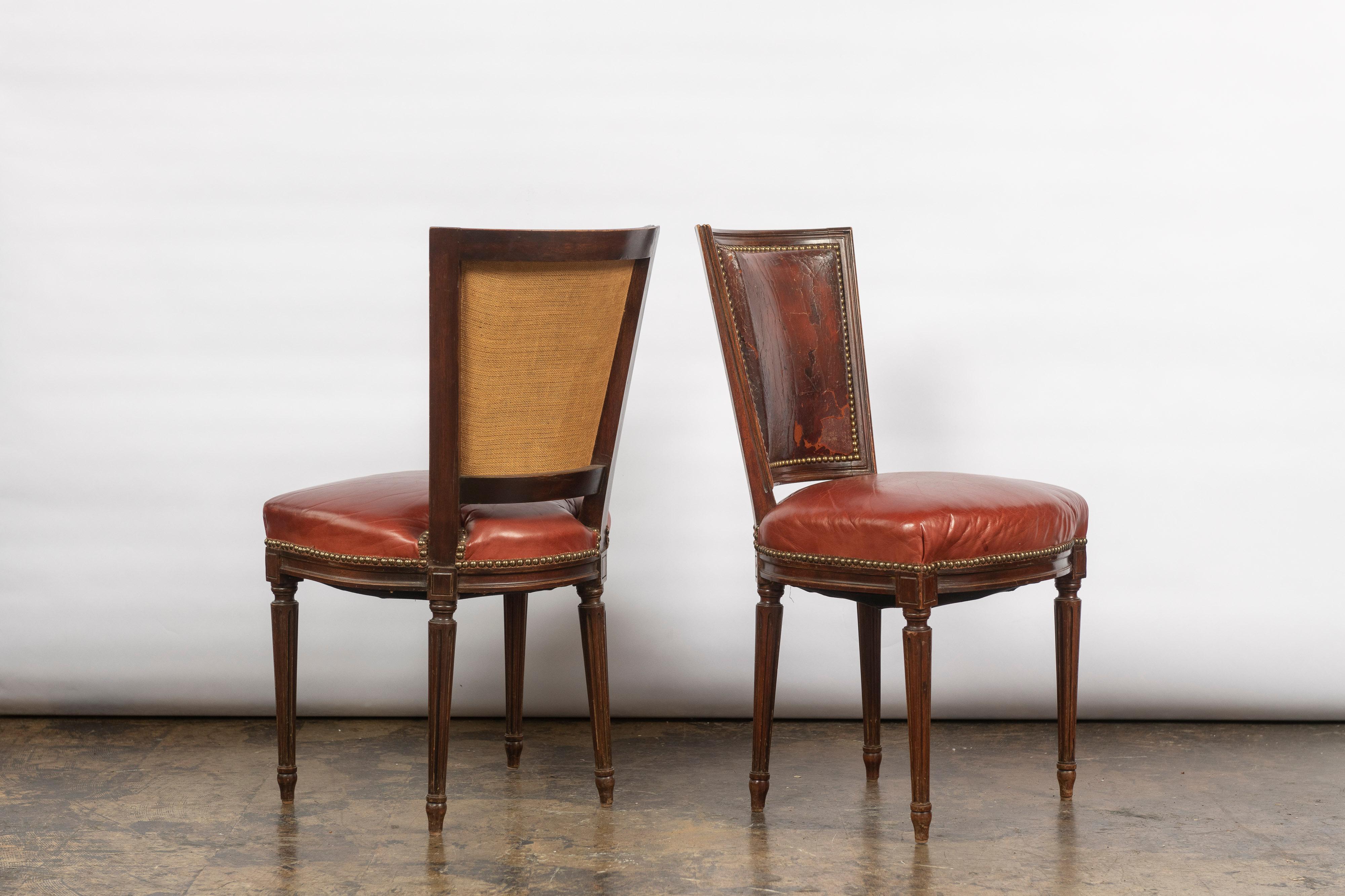 20th Century Set of Four Vintage Louis XVI Style Dining Chairs Upholstered in Leather