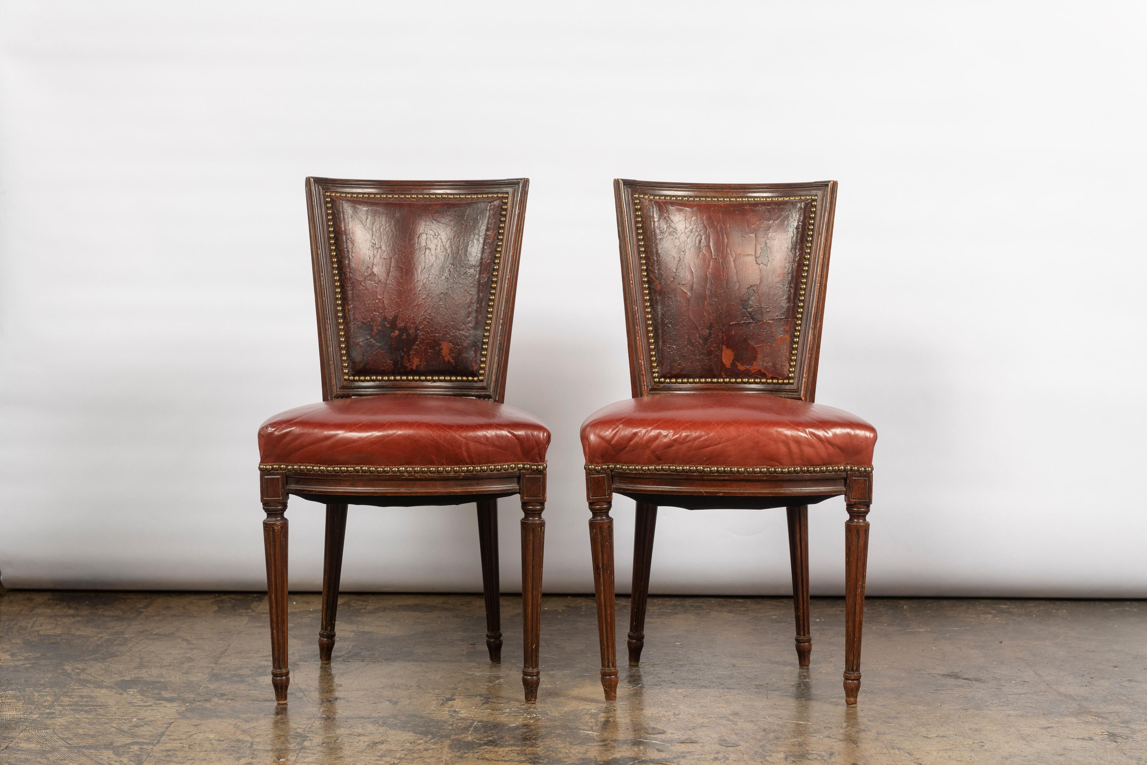 Set of Four Vintage Louis XVI Style Dining Chairs Upholstered in Leather 2
