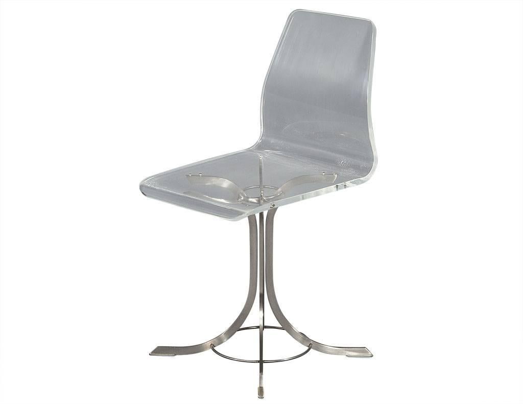 Mid-Century Modern Set of Four Vintage Lucite and Stainless Steel Chairs