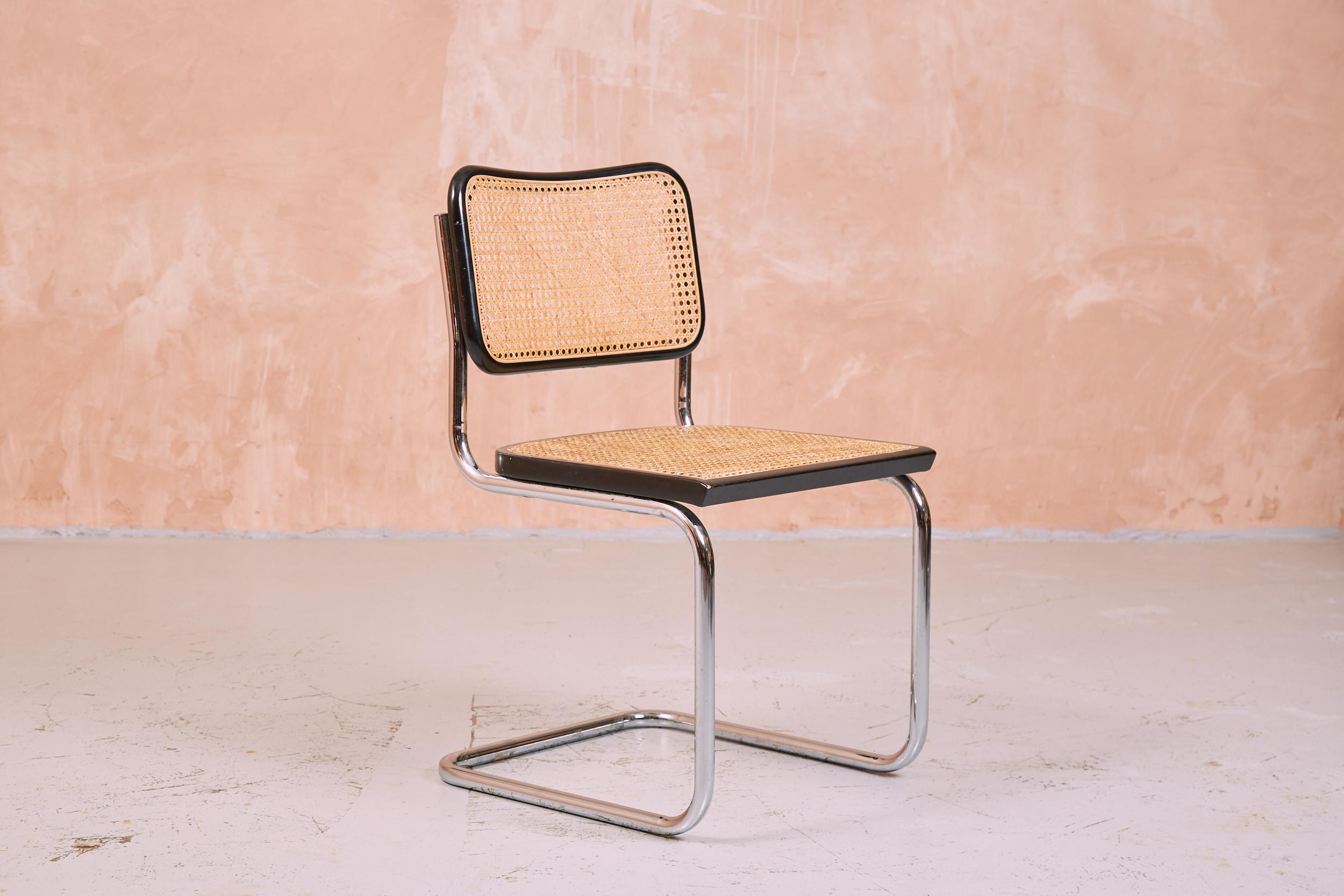 Set Of Four Vintage Marcel Breuer Cesca Chairs, Chrome And Rattan Cantilever 3