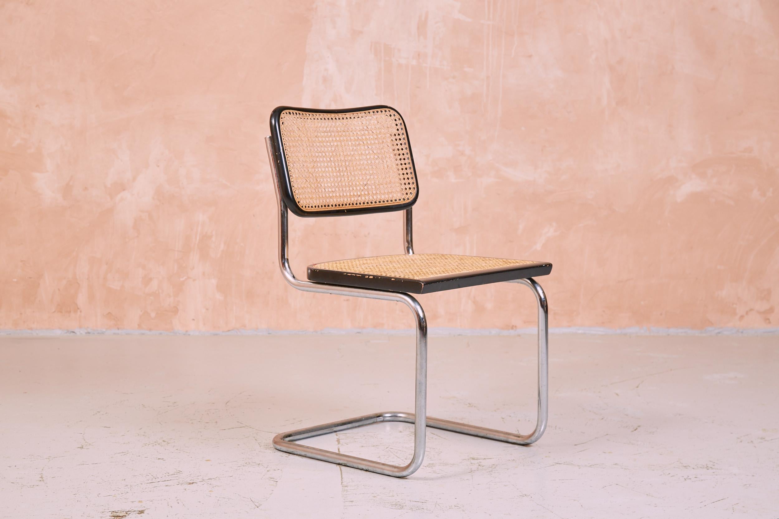 Set Of Four Vintage Marcel Breuer Cesca Chairs, Chrome And Rattan Cantilever 4
