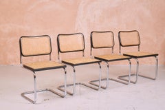 Set Of Four Vintage Marcel Breuer Cesca Chairs, Chrome And Rattan Cantilever