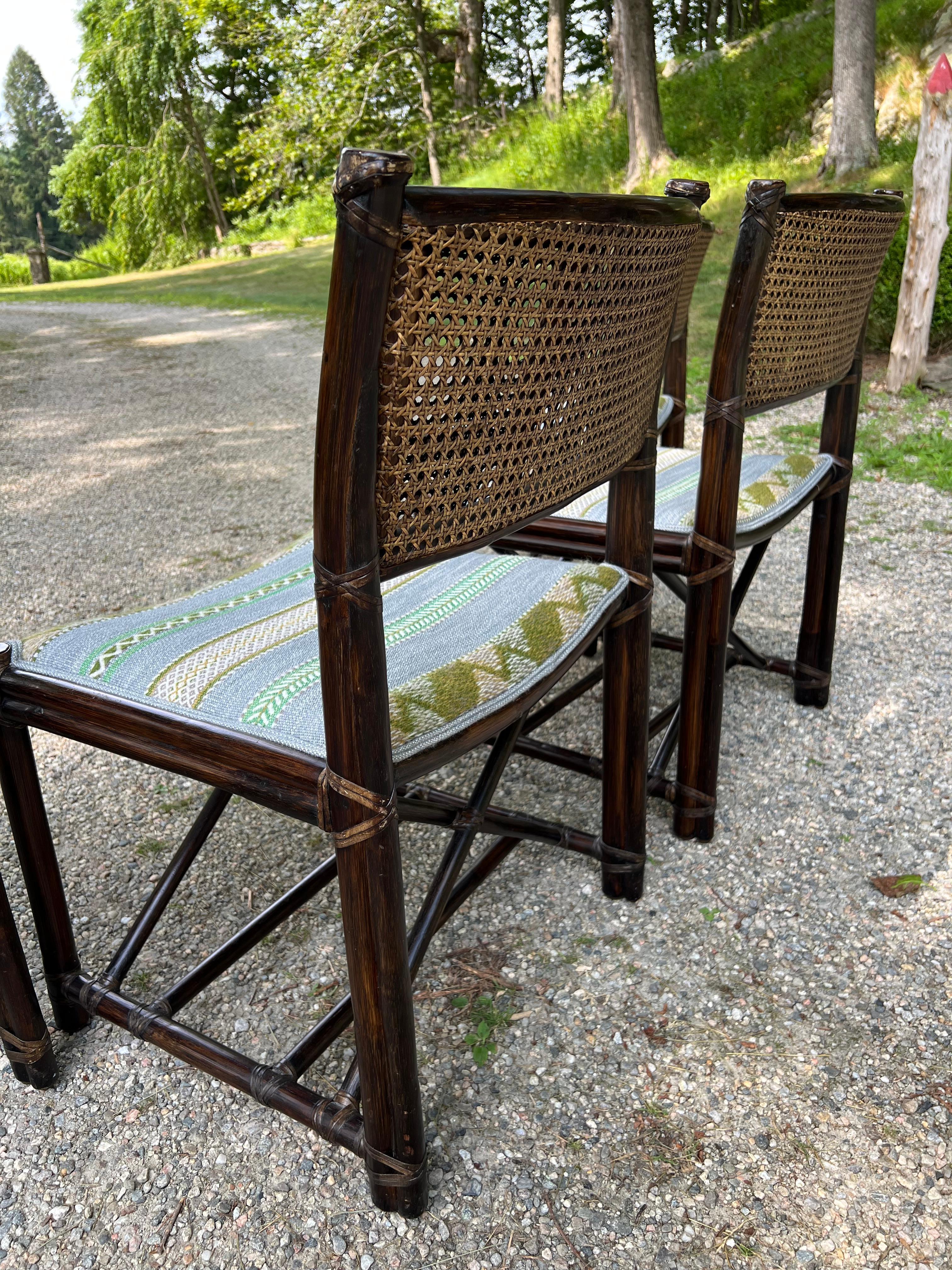 Set of Four McGuire Bamboo Dining Chairs with Cane Backs en vente 2