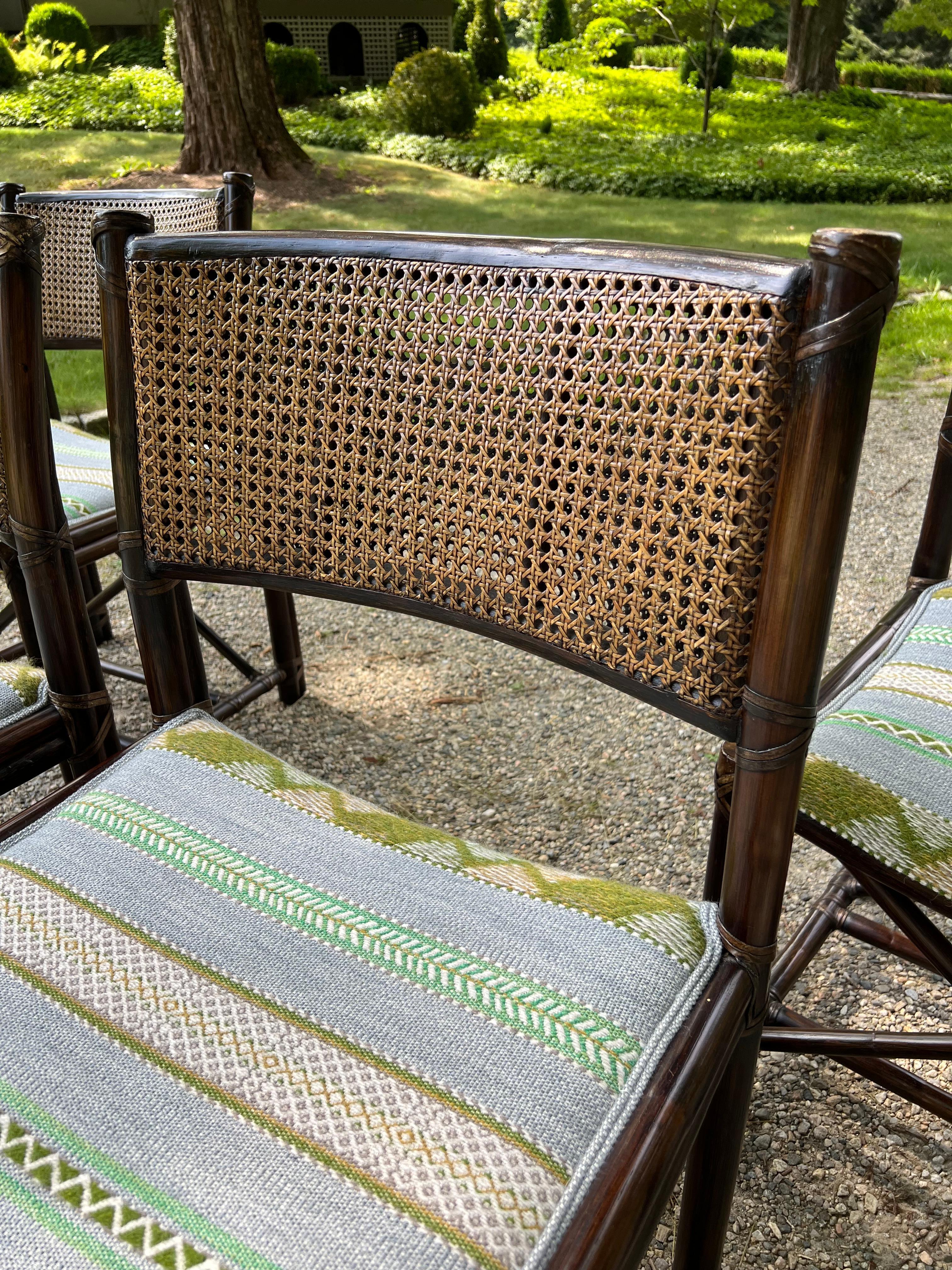 Nord-américain Set of Four McGuire Bamboo Dining Chairs with Cane Backs en vente