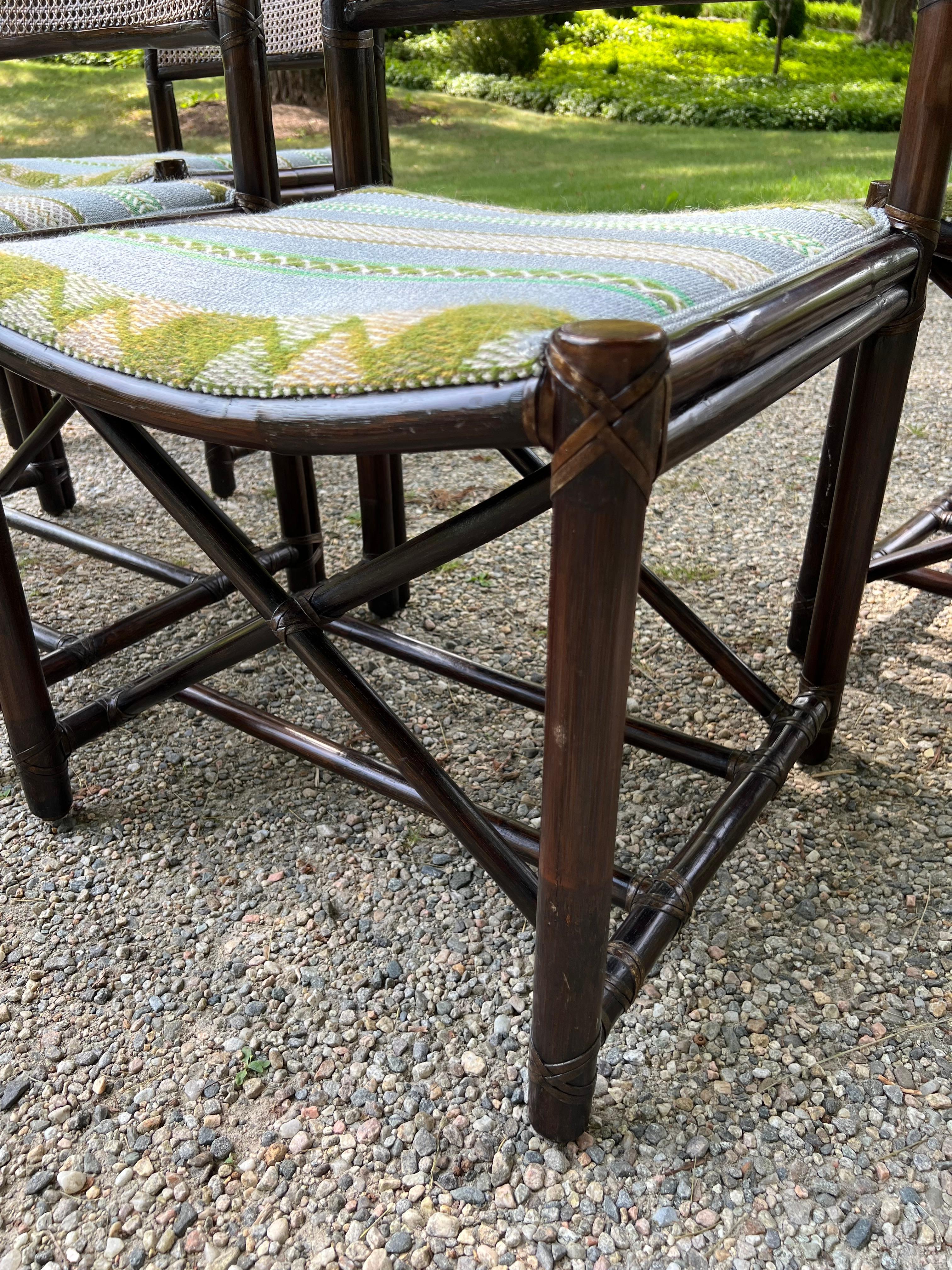 Vannerie Set of Four McGuire Bamboo Dining Chairs with Cane Backs en vente