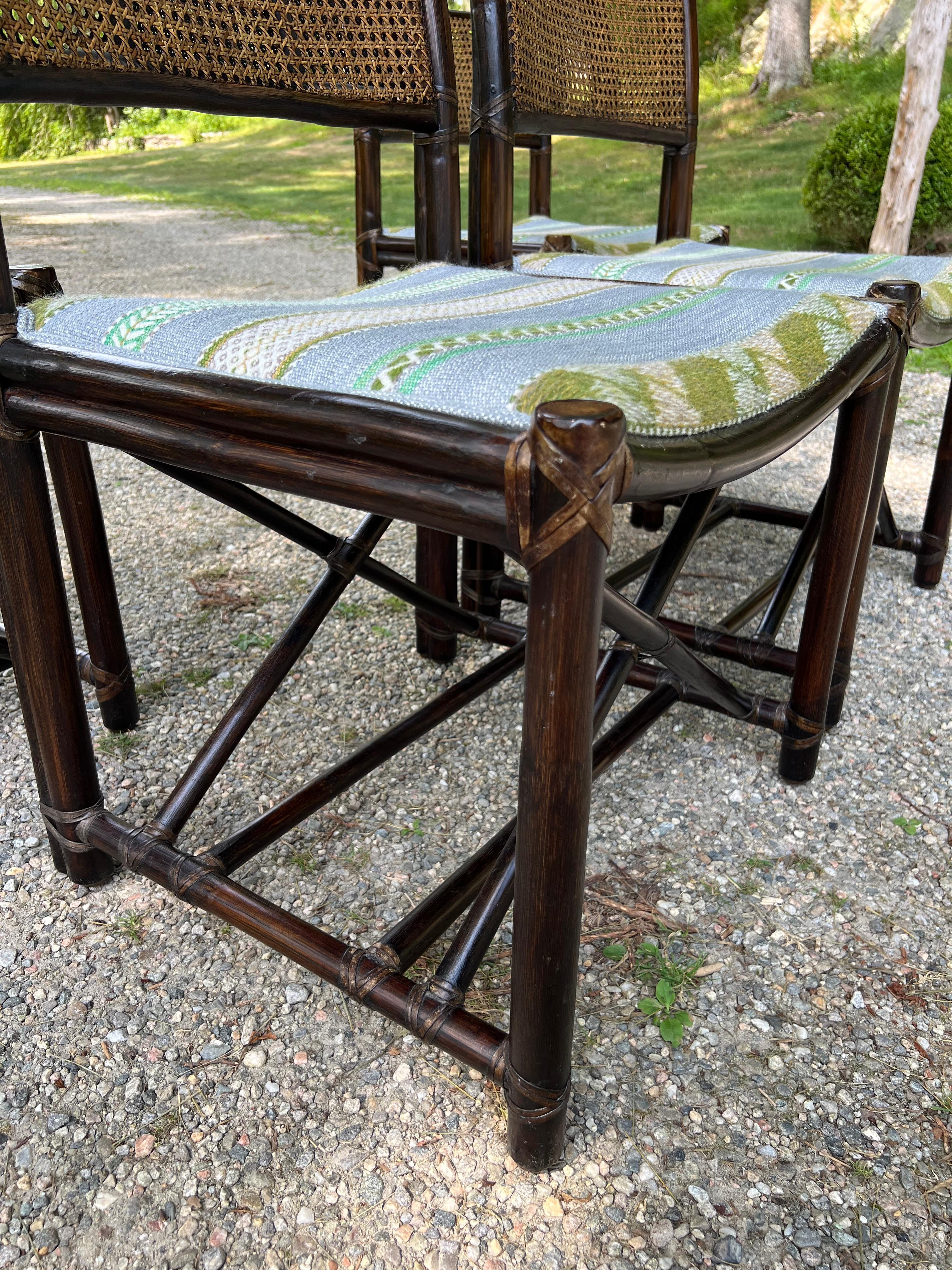 Bambou Set of Four McGuire Bamboo Dining Chairs with Cane Backs en vente