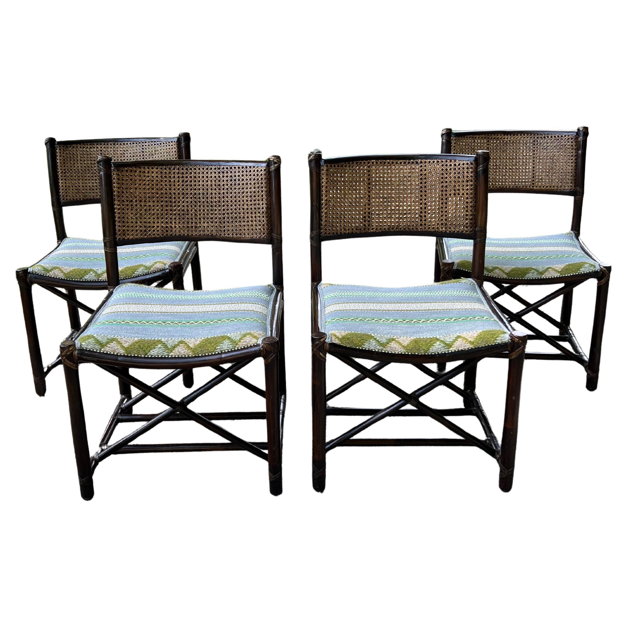 Set of Four McGuire Bamboo Dining Chairs with Cane Backs