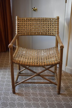 Set of Four Vintage McGuire Rattan and Leather Chairs