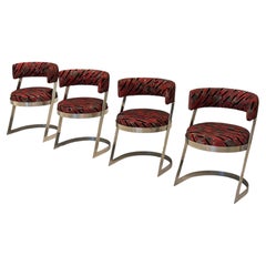 Set of Four Vintage Metal Armchairs with Original Upholstery, Italy, Circa 1960