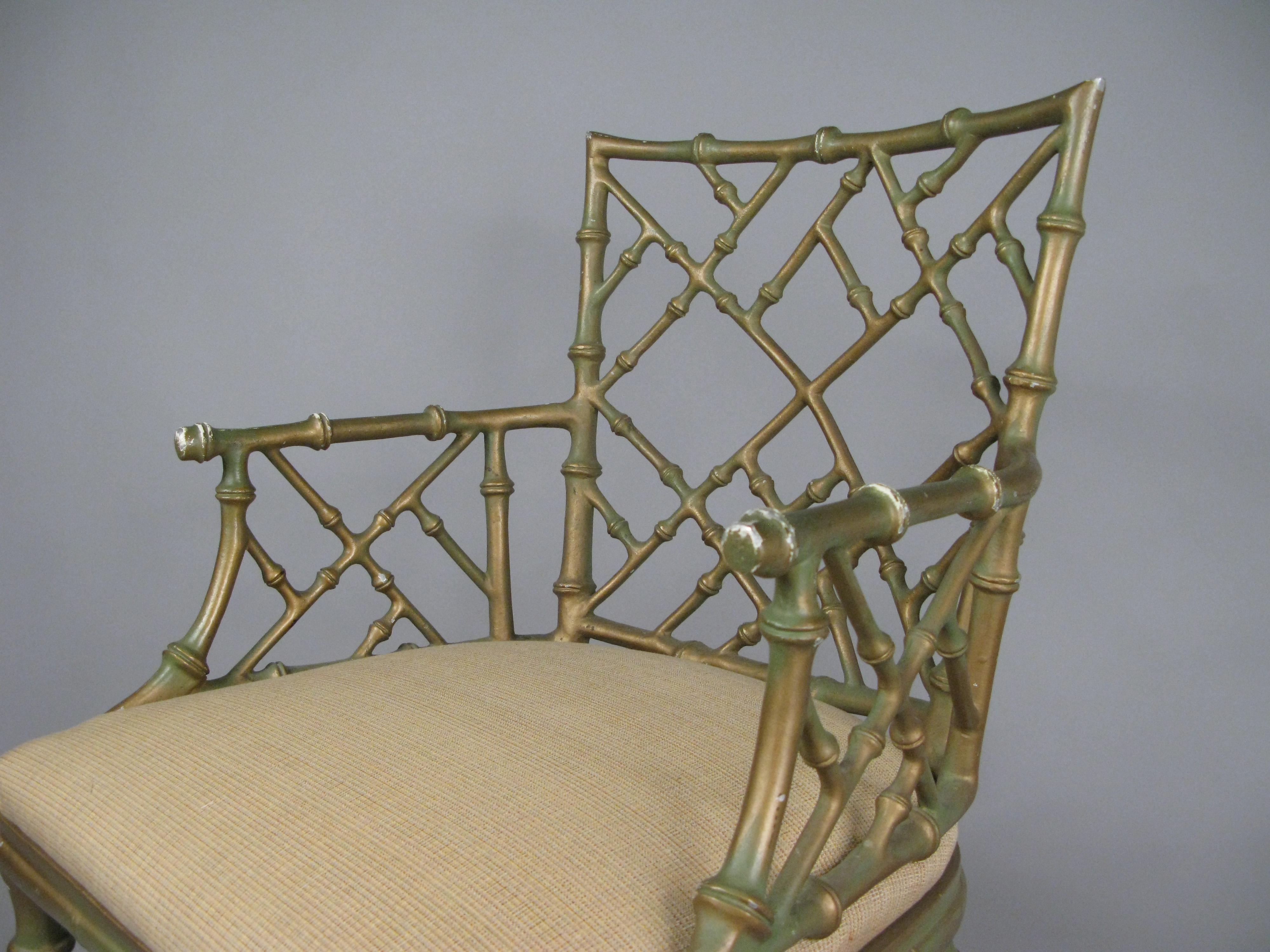 Mid-20th Century Set of Four Vintage Metal Bamboo Armchairs by Phyllis Morris