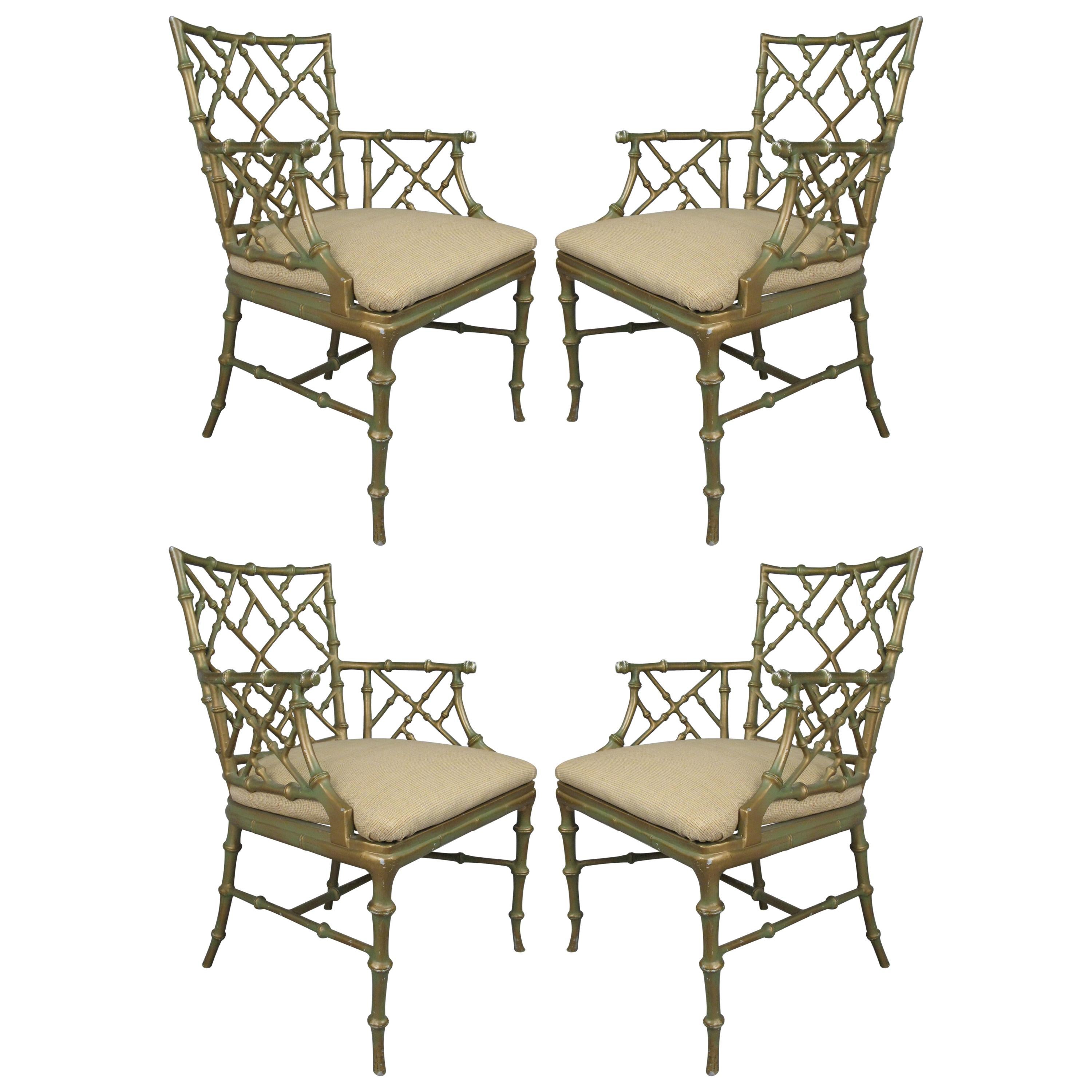 Set of Four Vintage Metal Bamboo Armchairs by Phyllis Morris