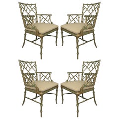 Set of Four Vintage Metal Bamboo Armchairs by Phyllis Morris