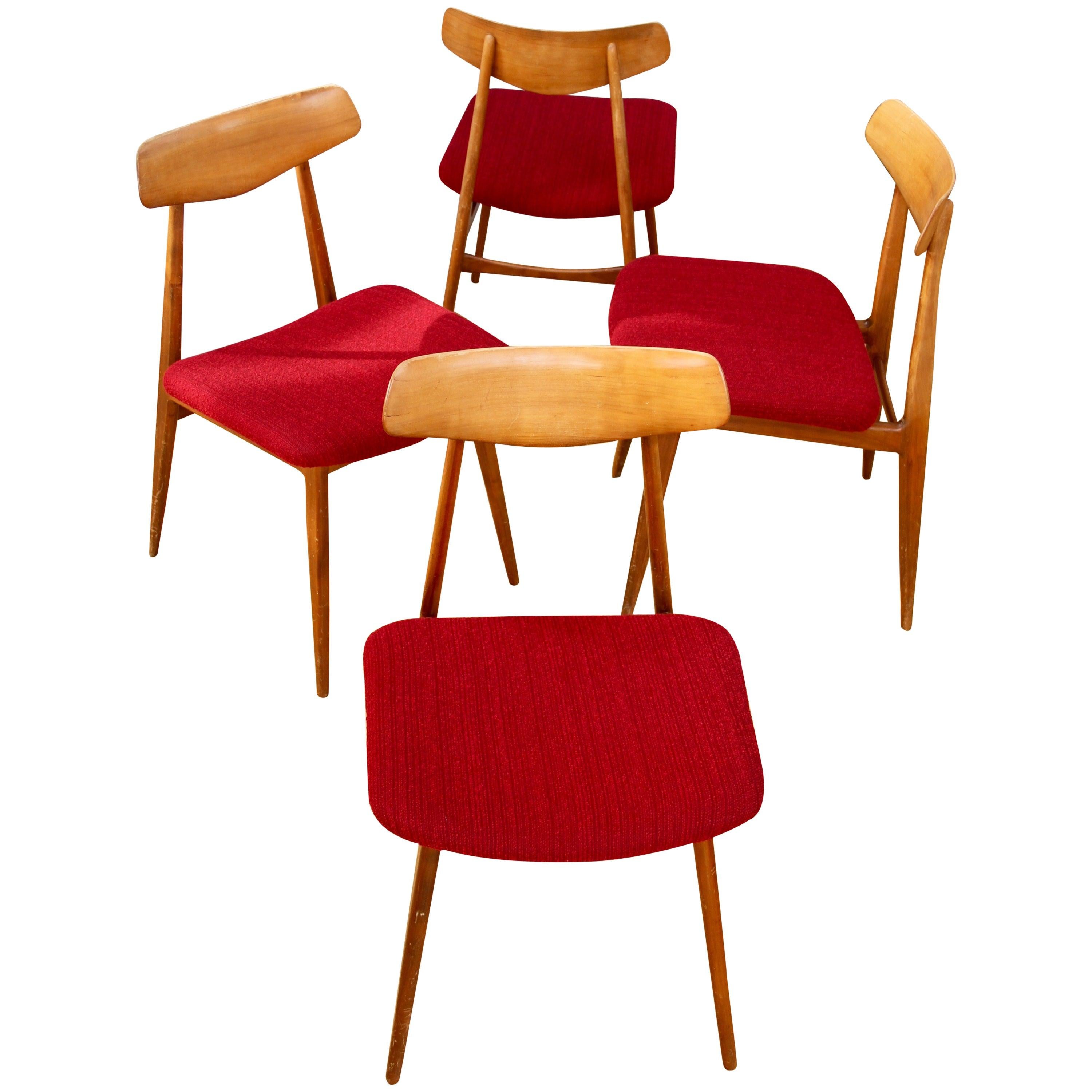 Dyed Set of Four Vintage Midcentury Dining Chairs or Stools by Habeo, circa 1950s
