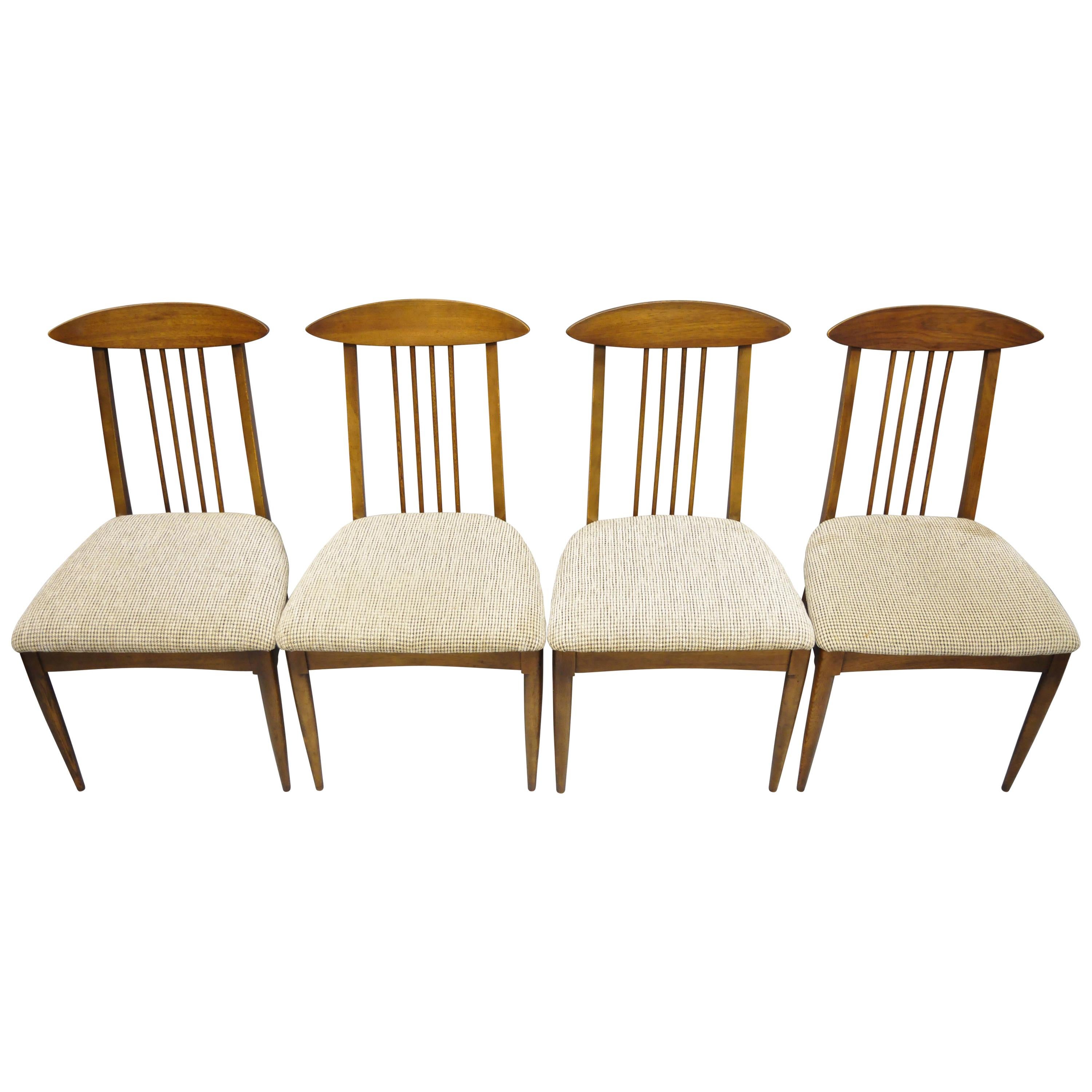 Set of Four Vintage Mid-Century Modern Walnut Spindle Back Dining Chairs