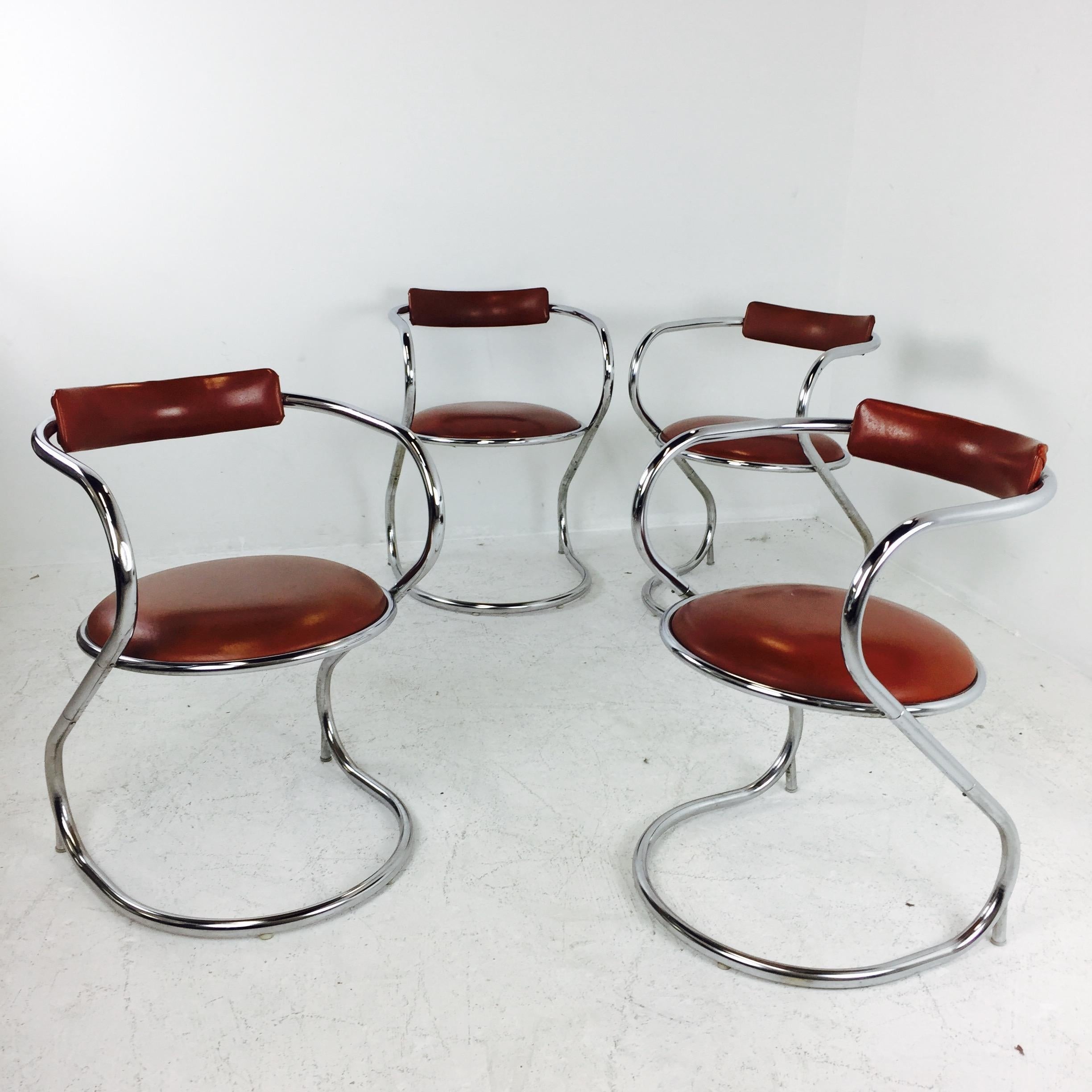 Mid-Century Modern Set of Four Vintage Midcentury Chrome Cantilever Dining Chairs