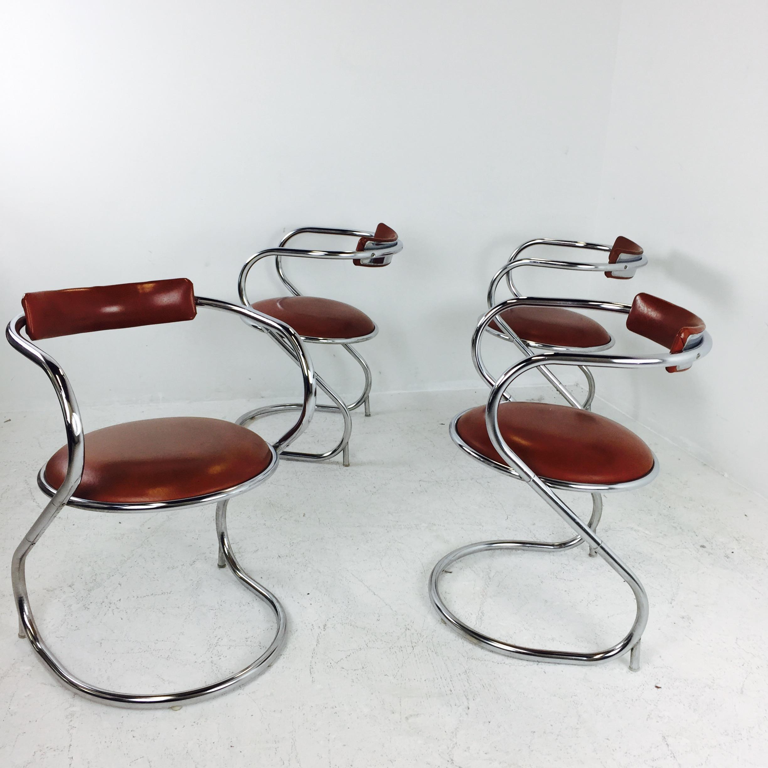 20th Century Set of Four Vintage Midcentury Chrome Cantilever Dining Chairs
