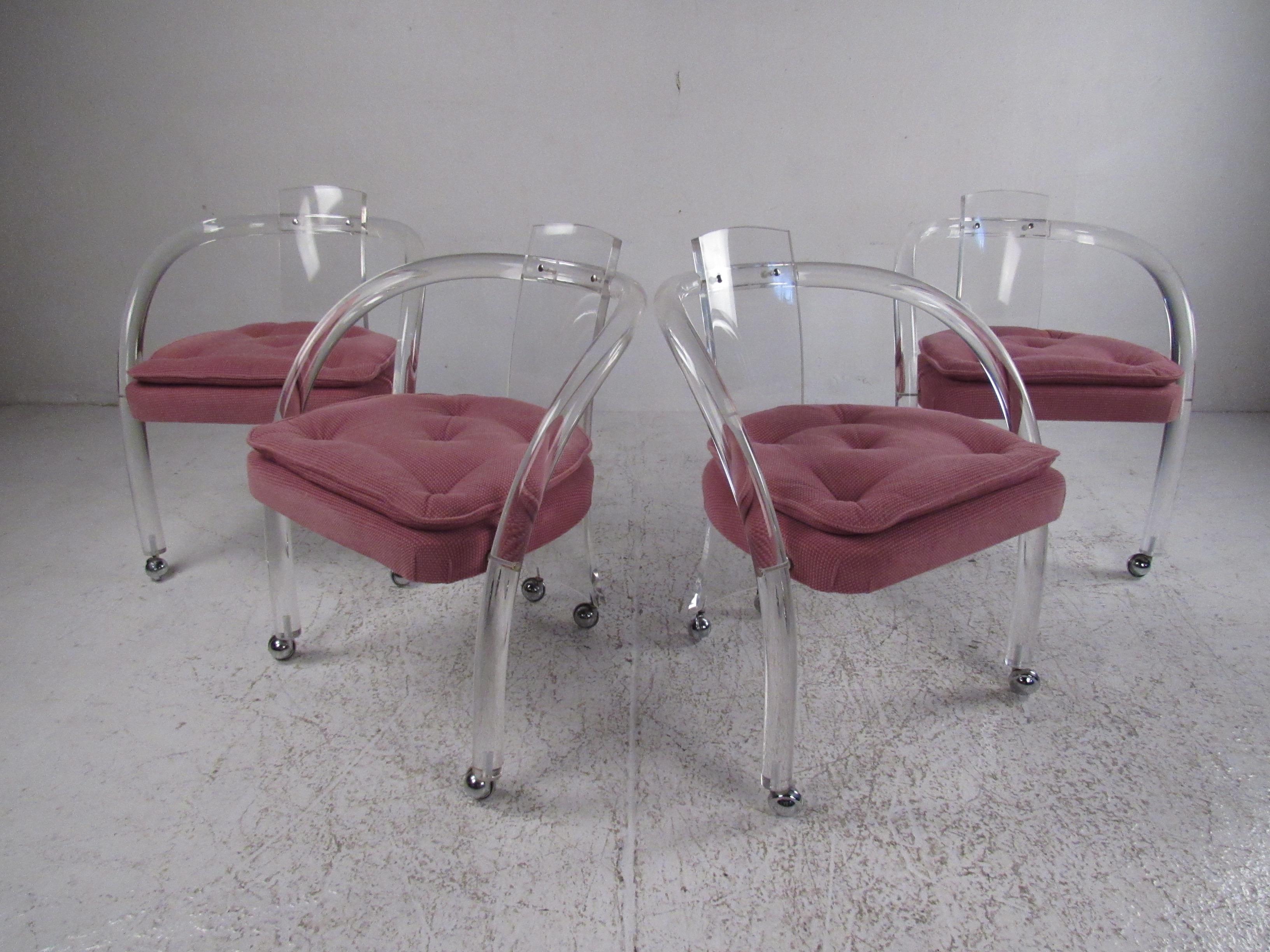 Mid-Century Modern Set of Four Vintage Modern Tubular Lucite Dining Chairs