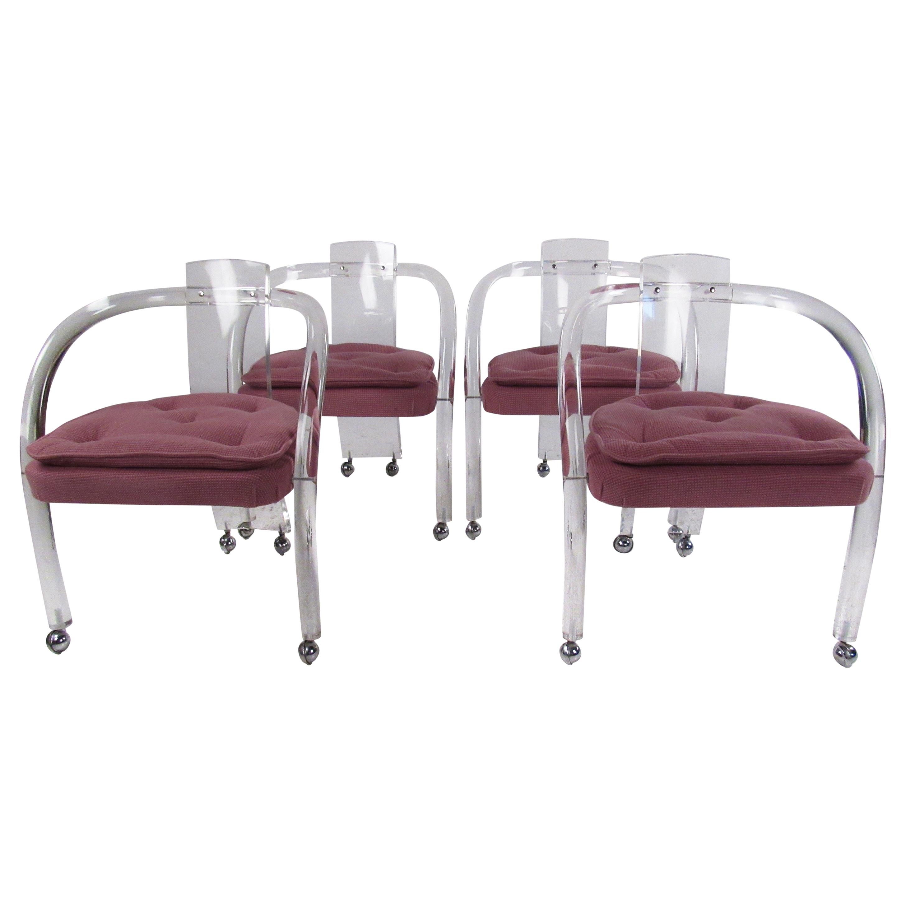 Set of Four Vintage Modern Tubular Lucite Dining Chairs