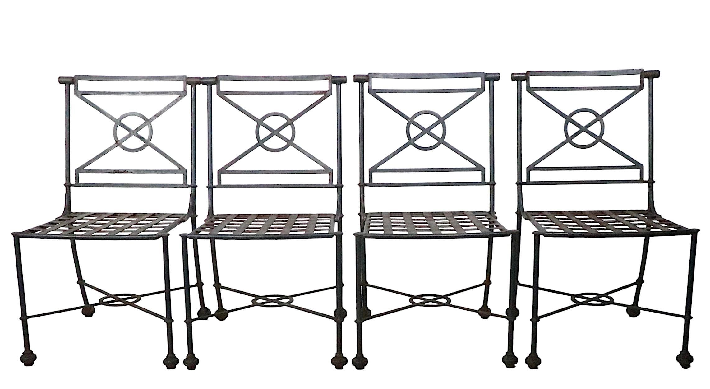 Set of Four Vintage Neoclassical Iron Dining Chairs in the French Style 11