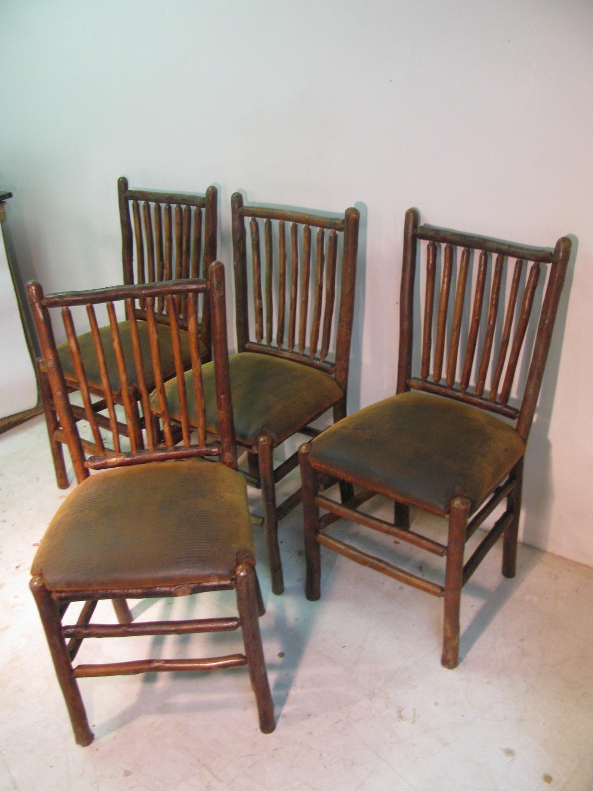 Carved Set of Four Vintage Old Hickory Adirondack Dining Side Chairs