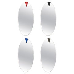 Set of Four Vintage Oval Wall Mirrors with Colored Triangular Detail, 1970s