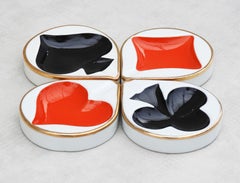 Set of Four Vintage Porcelain Playing Card Themed Dishes/Ashrays C1960s