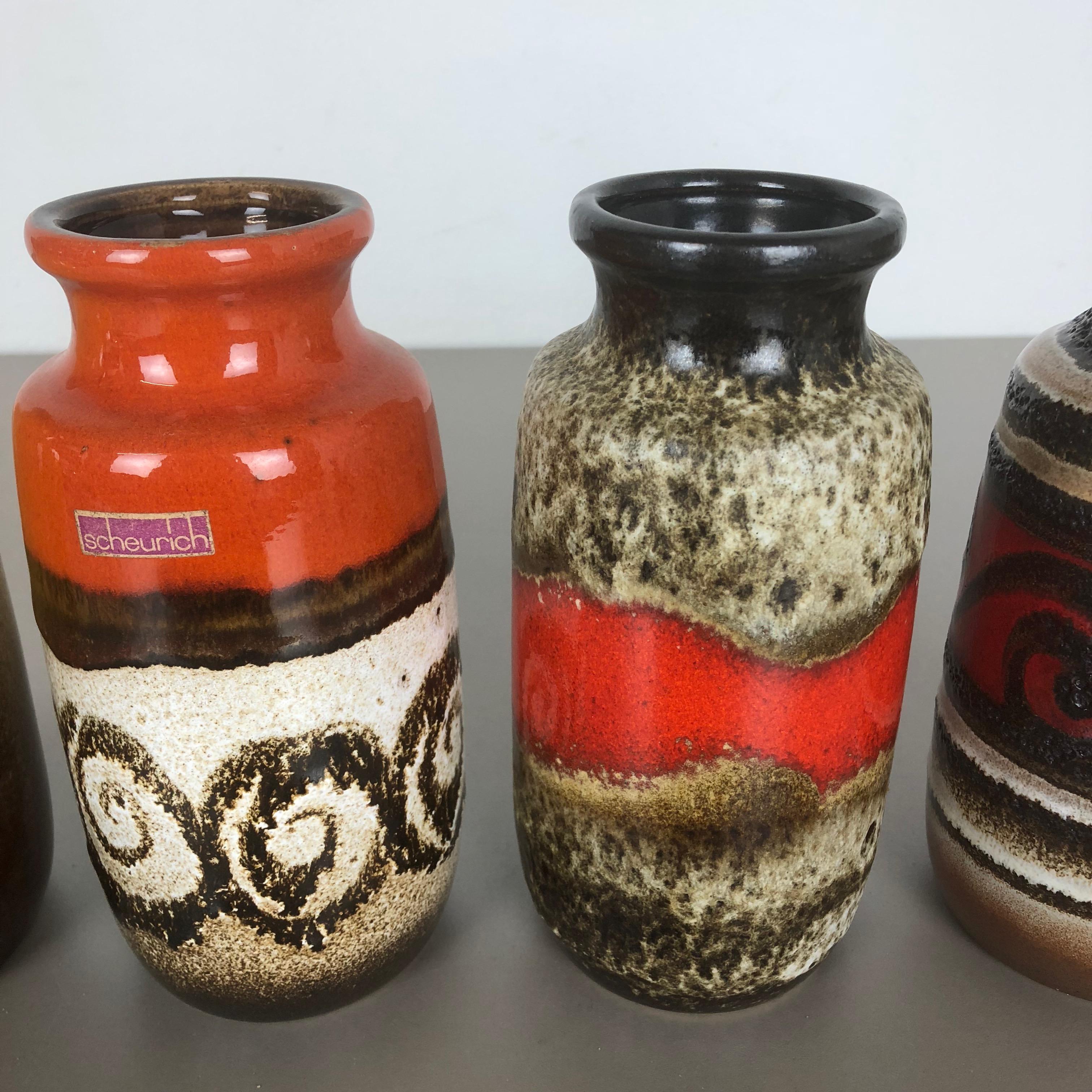 Mid-Century Modern Set of Four Vintage Pottery Fat Lava 