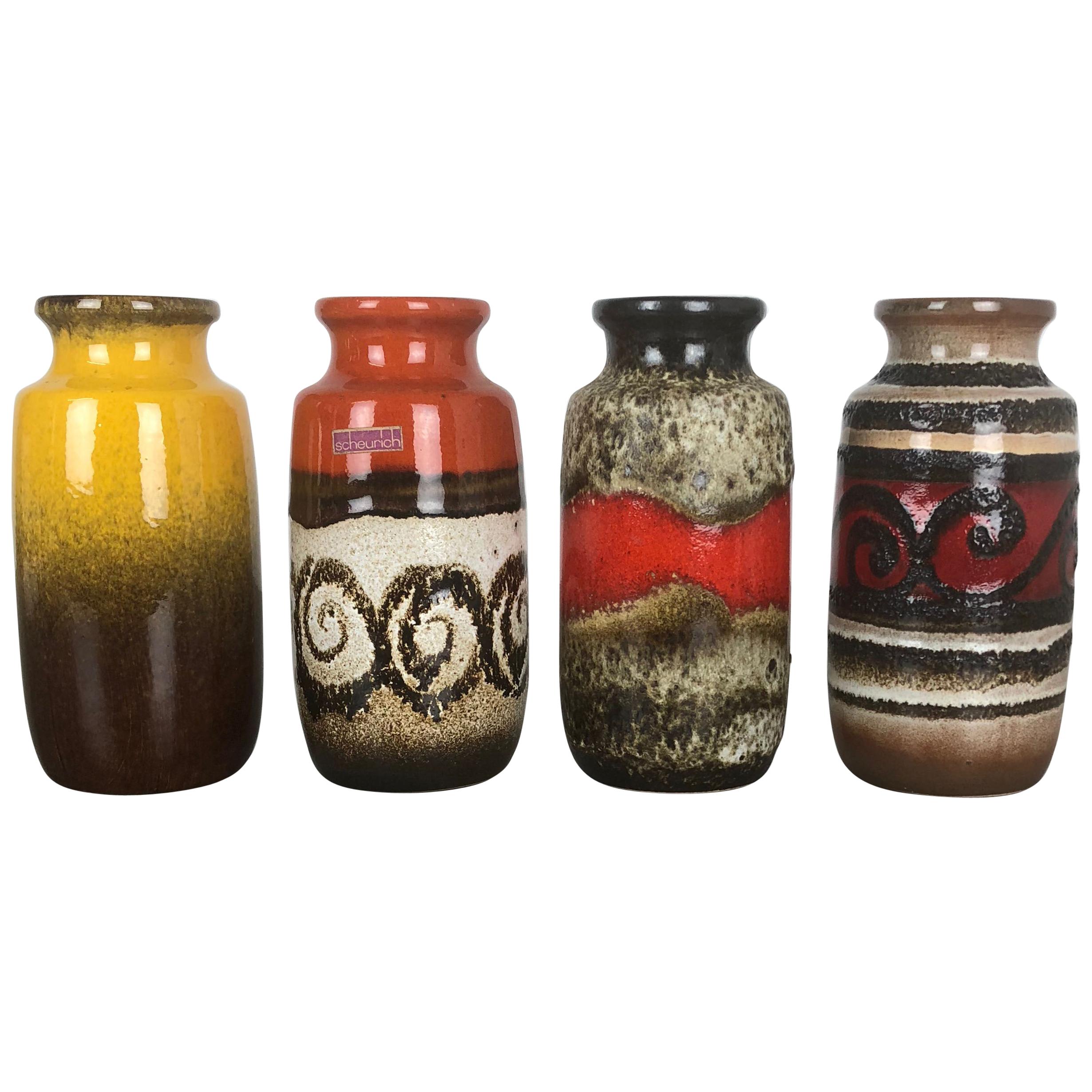 Set of Four Vintage Pottery Fat Lava "213-20" Vases Made by Scheurich, Germany For Sale