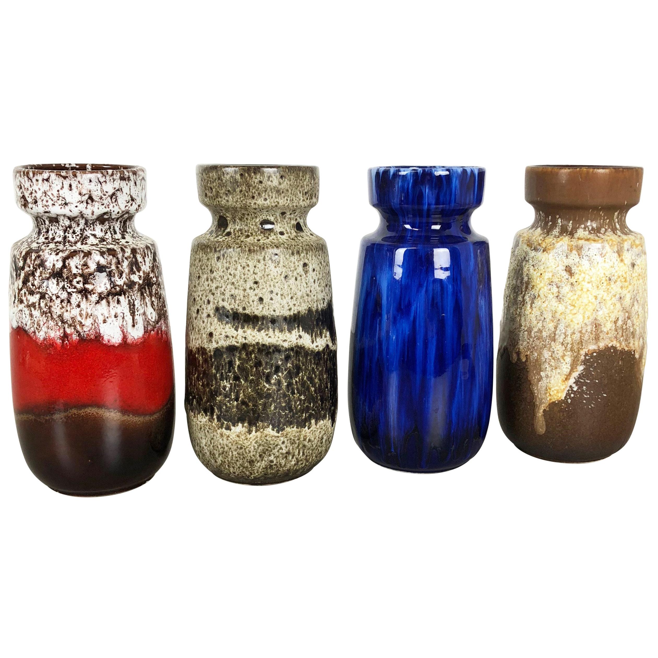 Set of Four Vintage Pottery Fat Lava "242-22" Vases Made by Scheurich, Germany For Sale