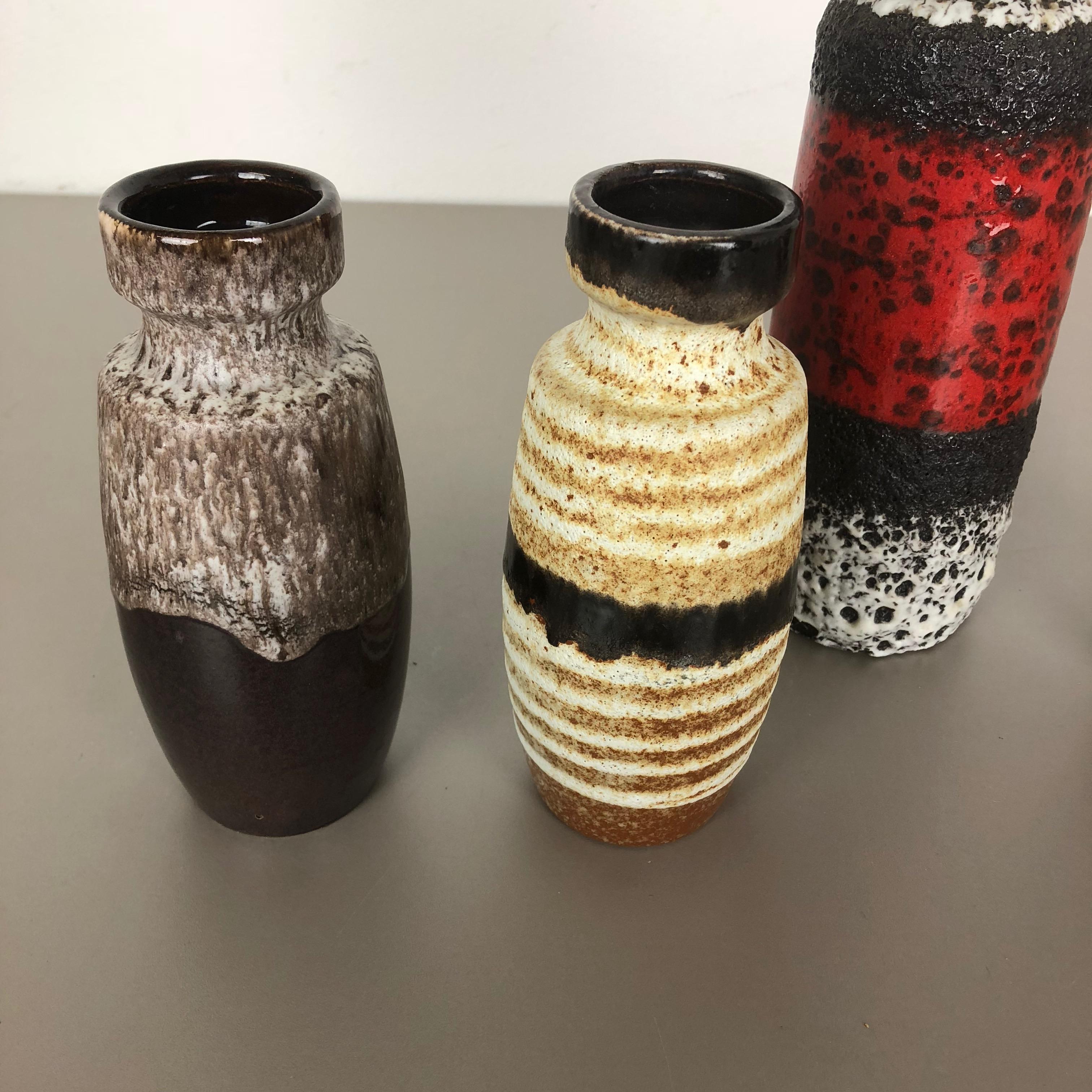 Ensemble de quatre vases multicolores en poterie de lave grasse de Scheurich, Allemagne en vente 6