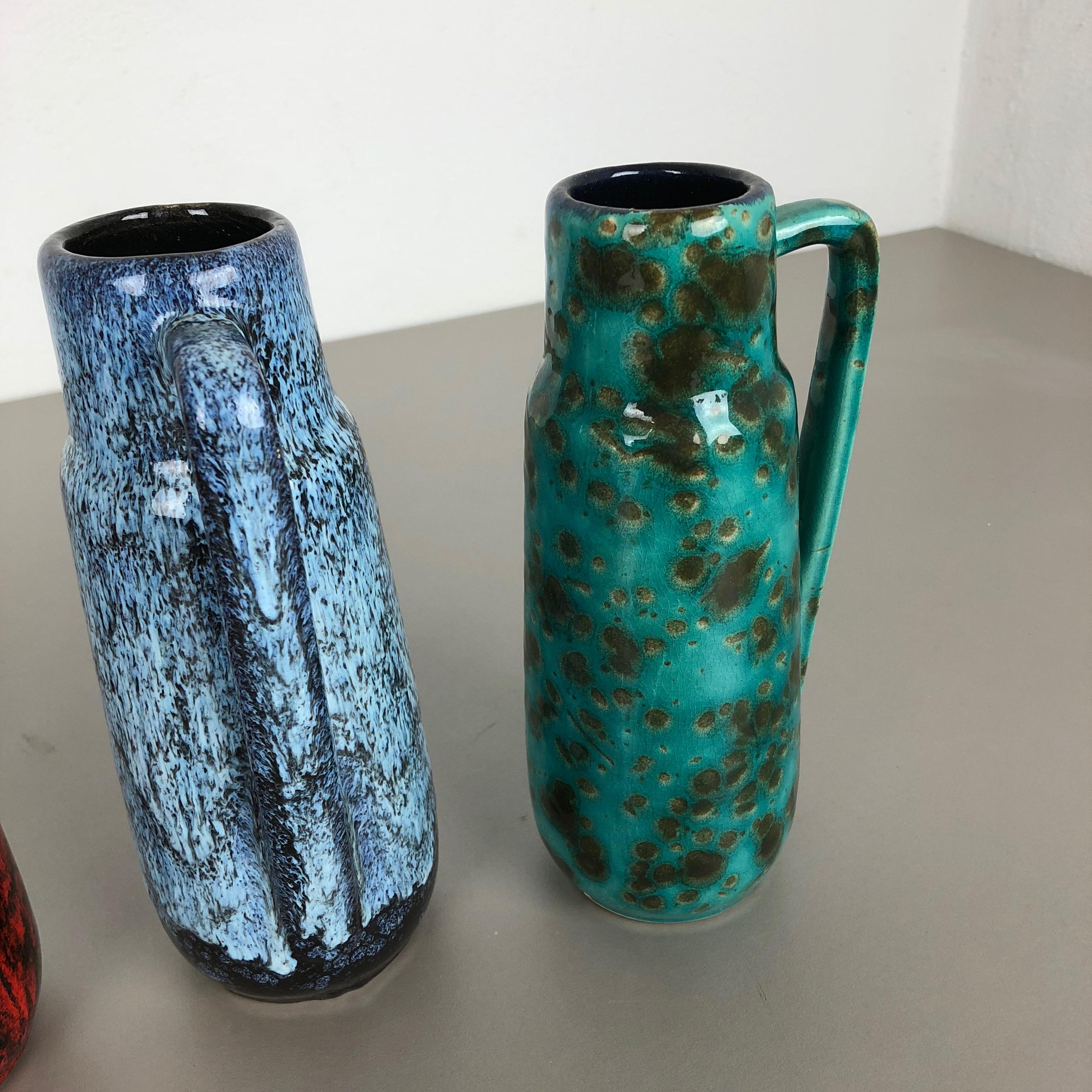 Set of Four Vintage Pottery Fat Lava Vases 