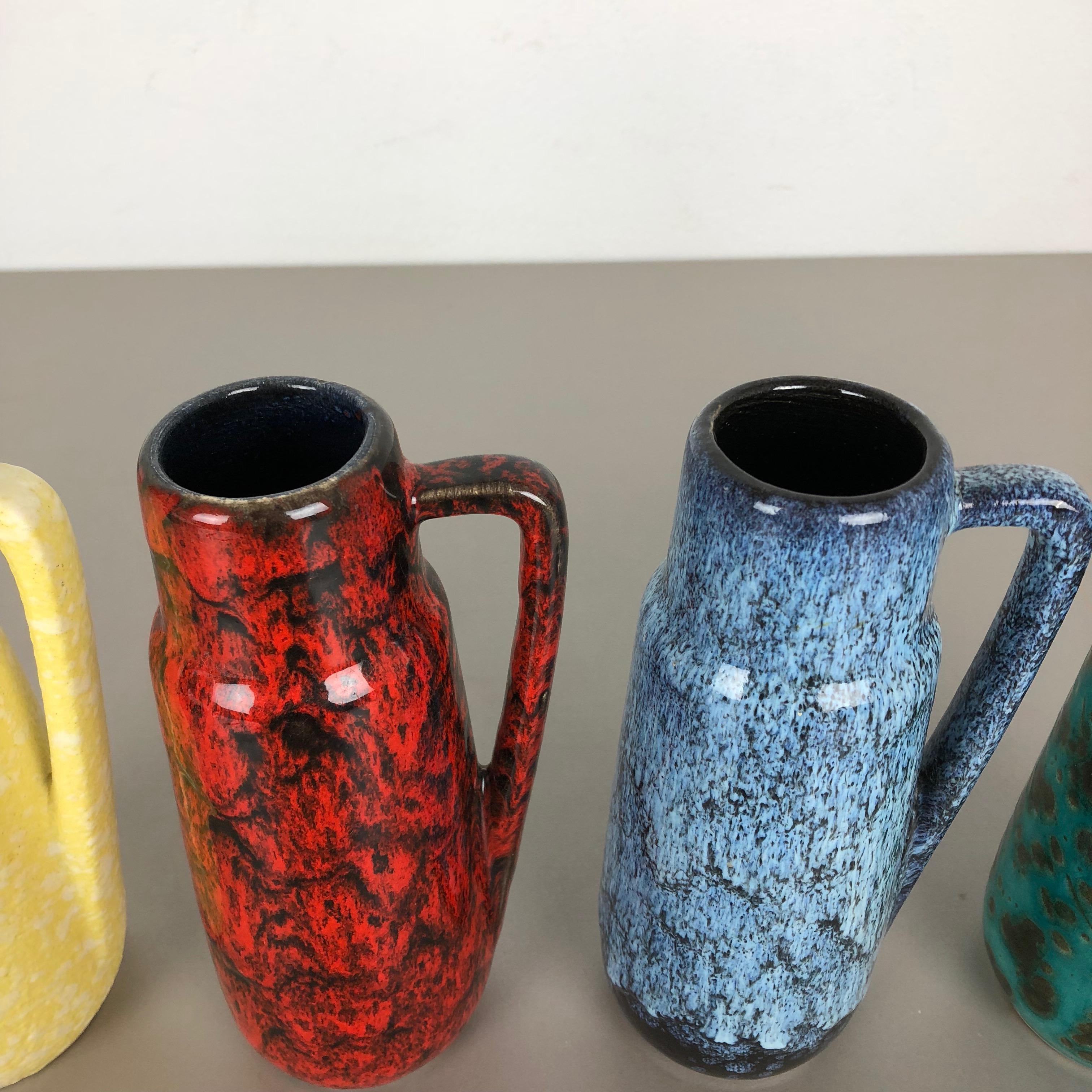 Set of Four Vintage Pottery Fat Lava Vases 