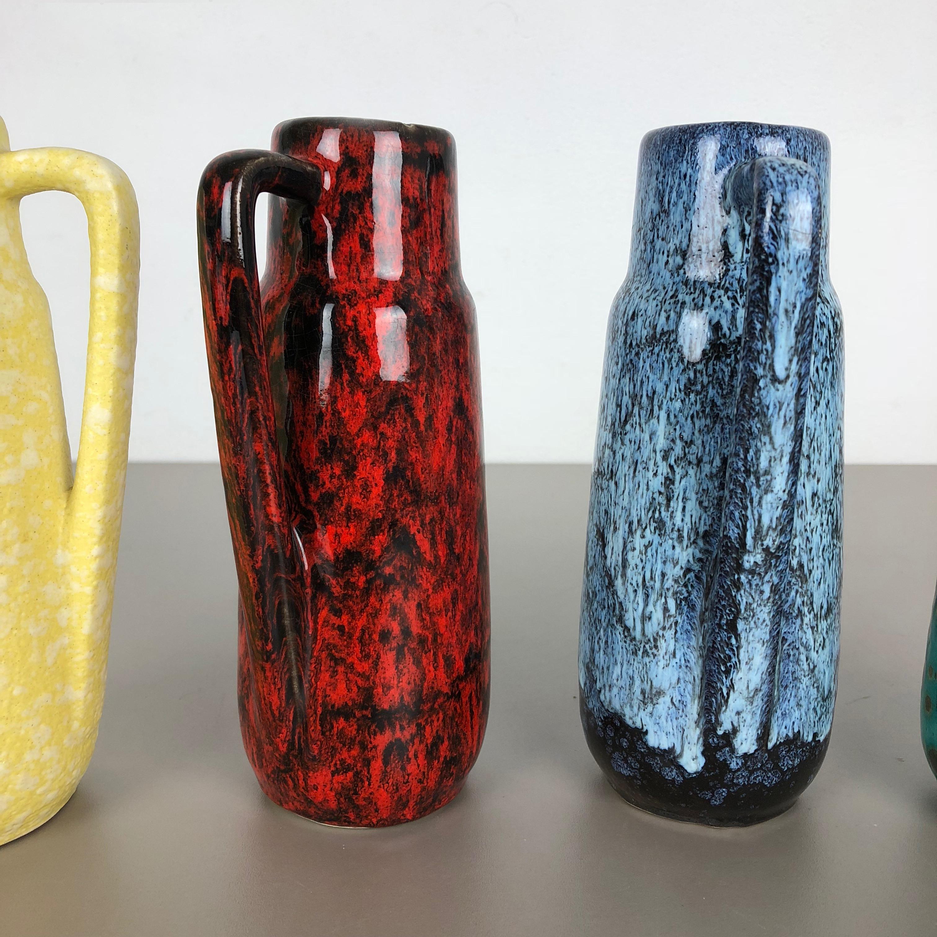 Set of Four Vintage Pottery Fat Lava Vases 