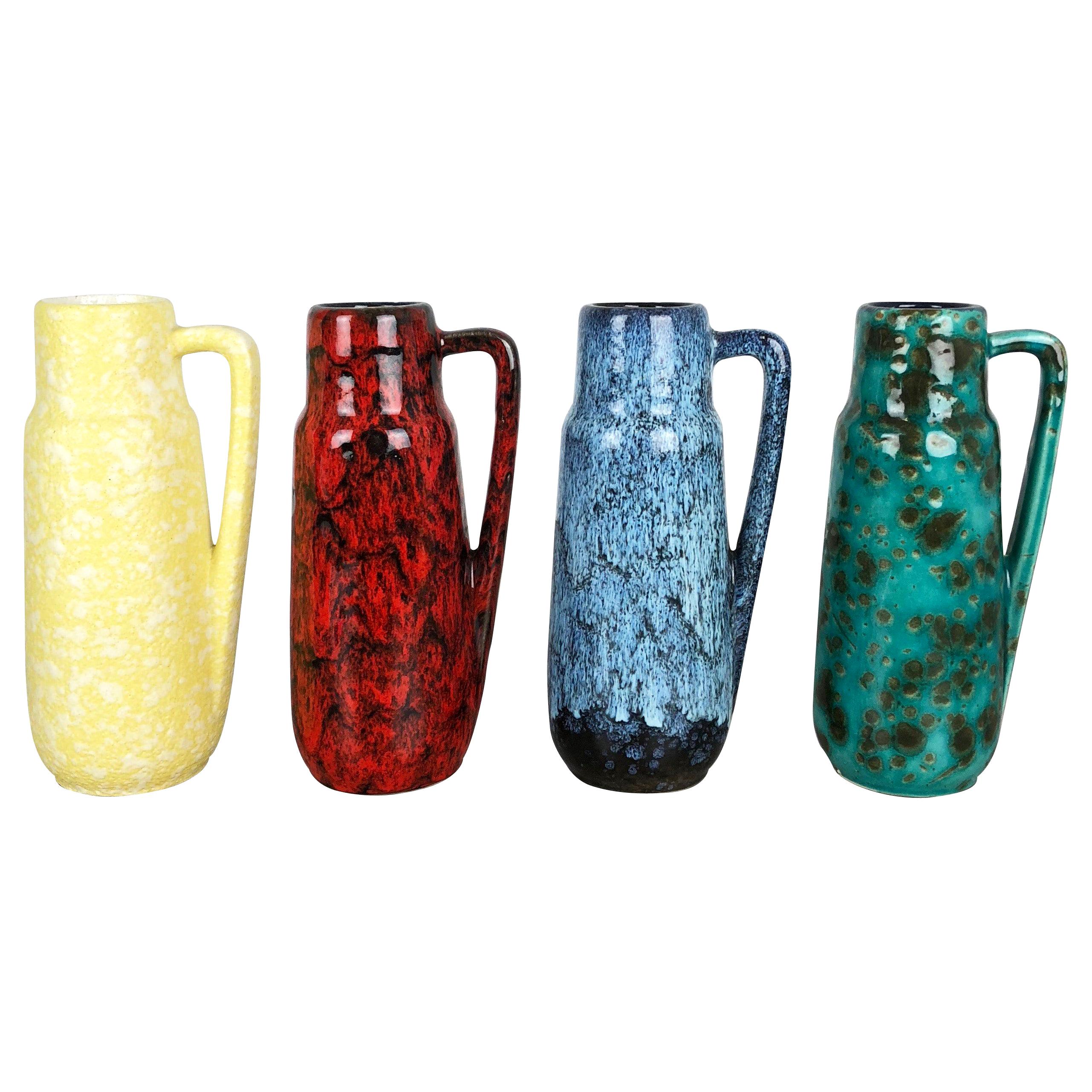 Set of Four Vintage Pottery Fat Lava Vases "275-20" by Scheurich, Germany, 1970s For Sale