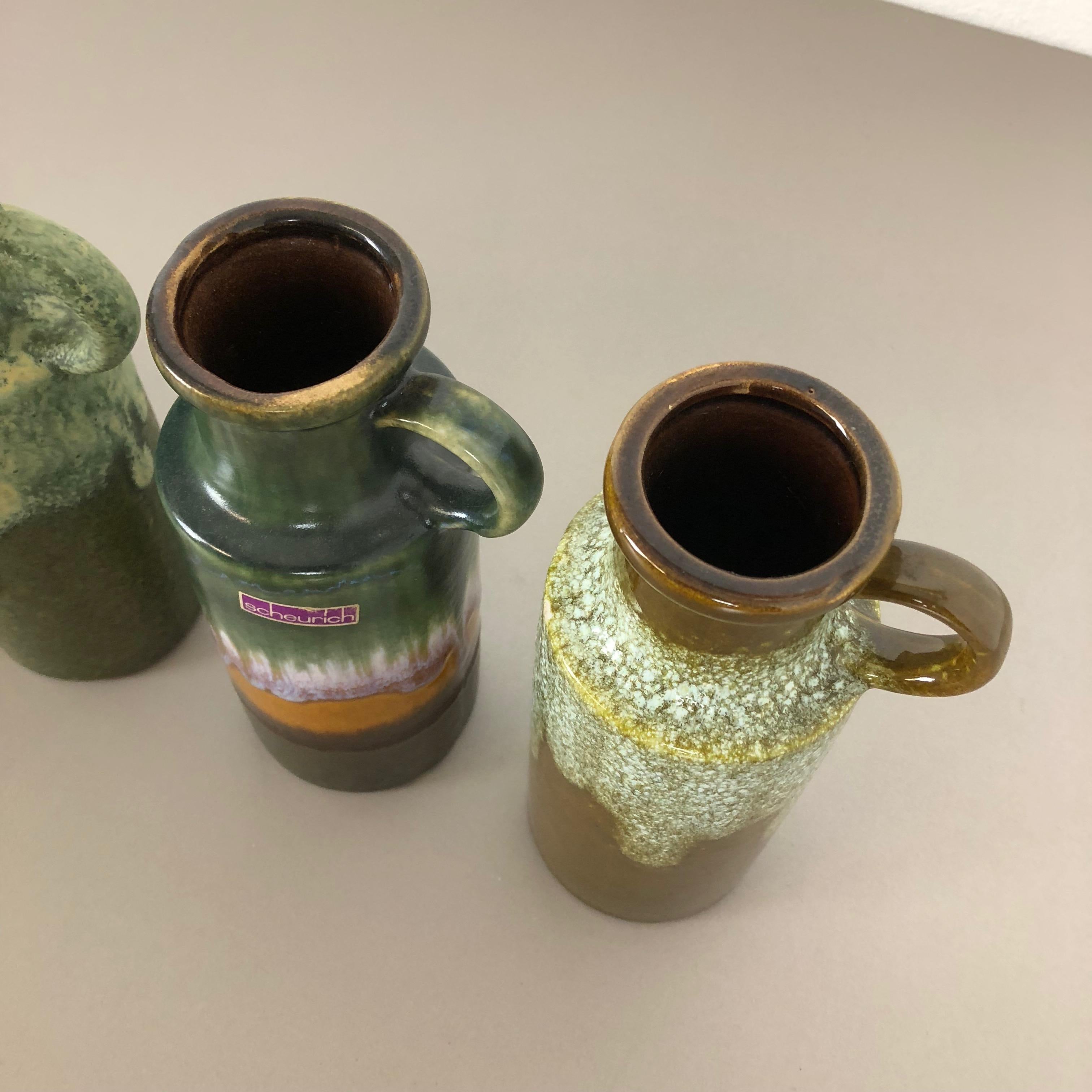 Set of Four Vintage Pottery Fat Lava Vases 