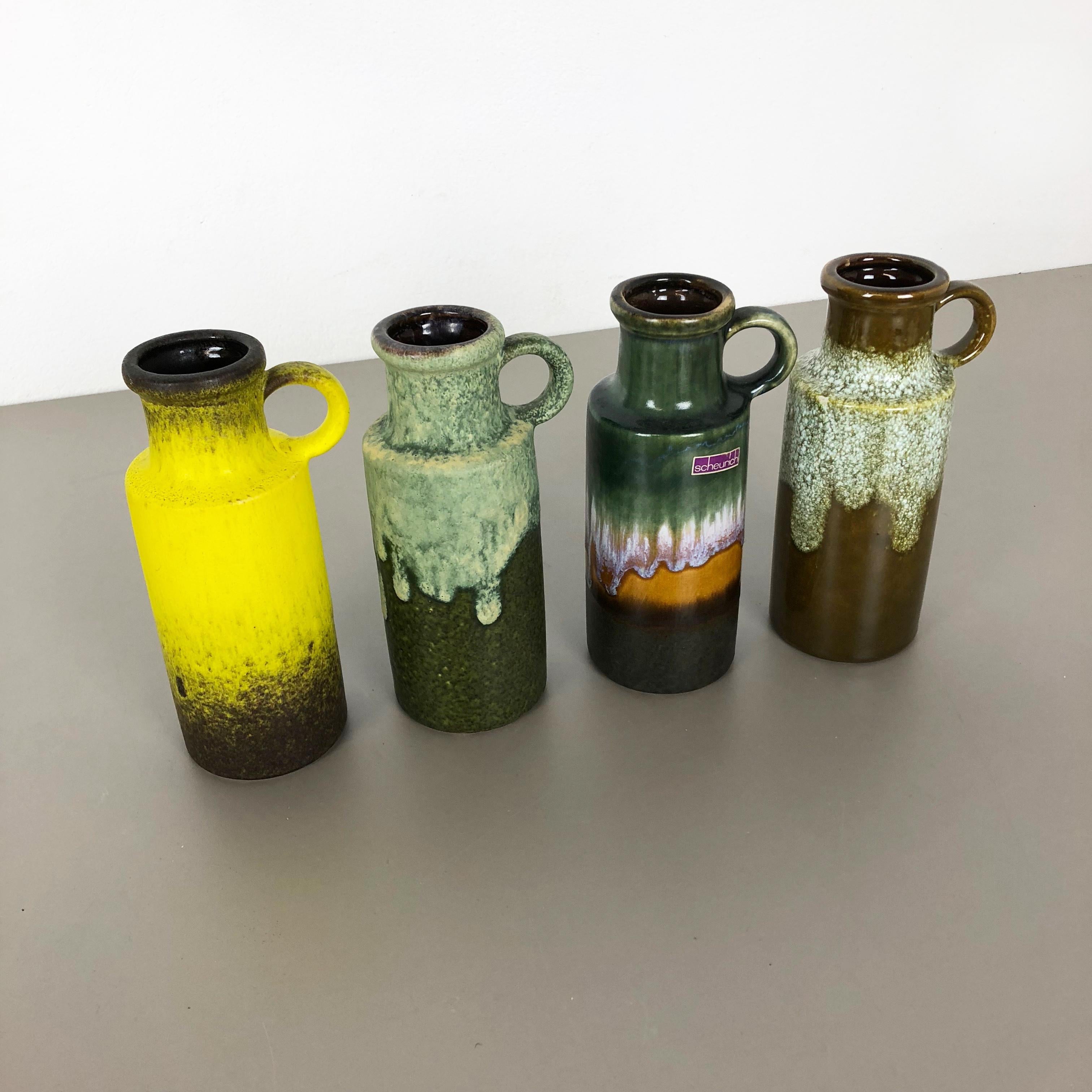 Article:

Set of four fat lava art vases


Producer:

Scheurich, Germany


Design:

Nr. 401-20



Decade:

1970s


This original vintage vase was produced in the 1970s in Germany. It is made of porcelain in Fat Lava Optic. Super