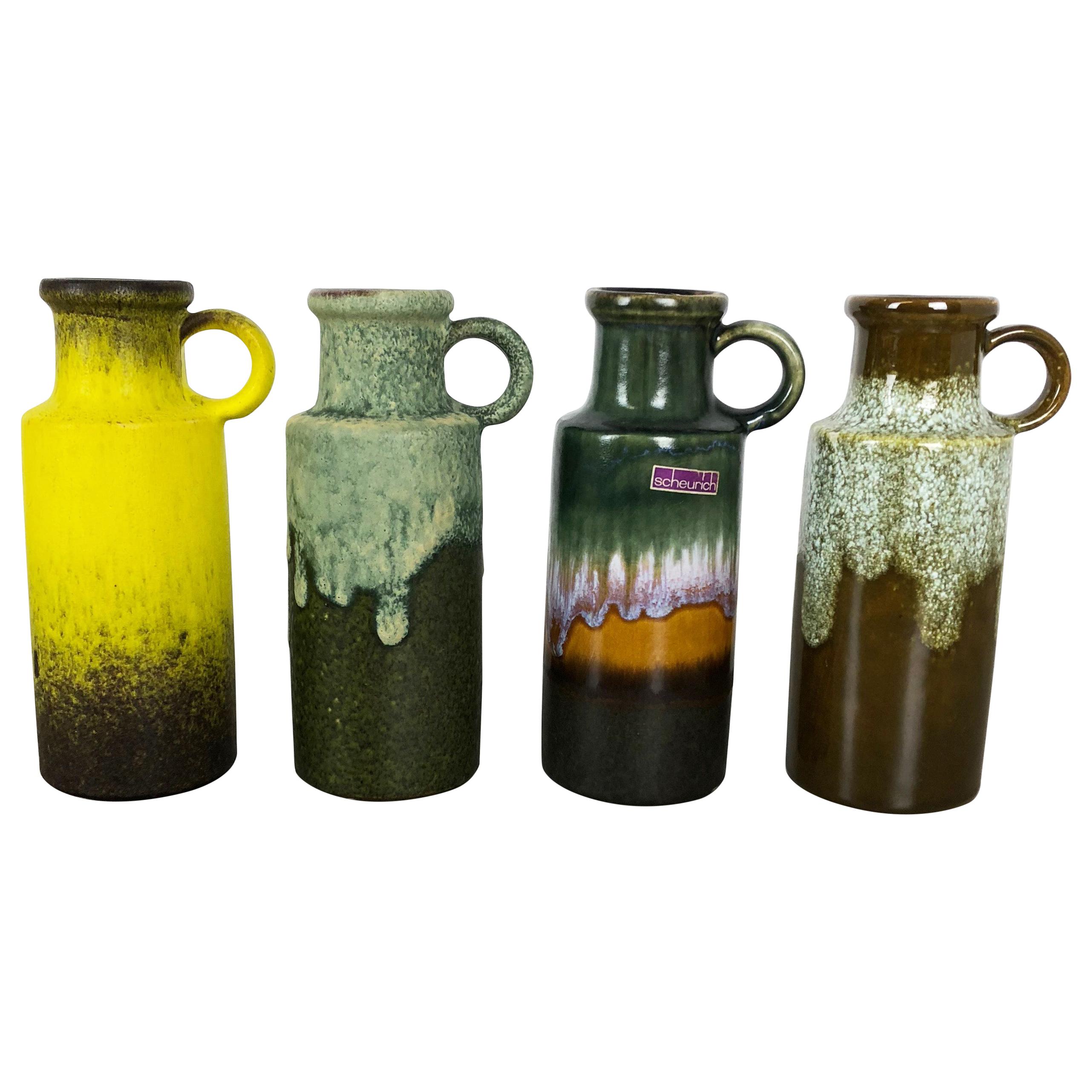 Set of Four Vintage Pottery Fat Lava Vases "401-20" by Scheurich, Germany, 1970s For Sale