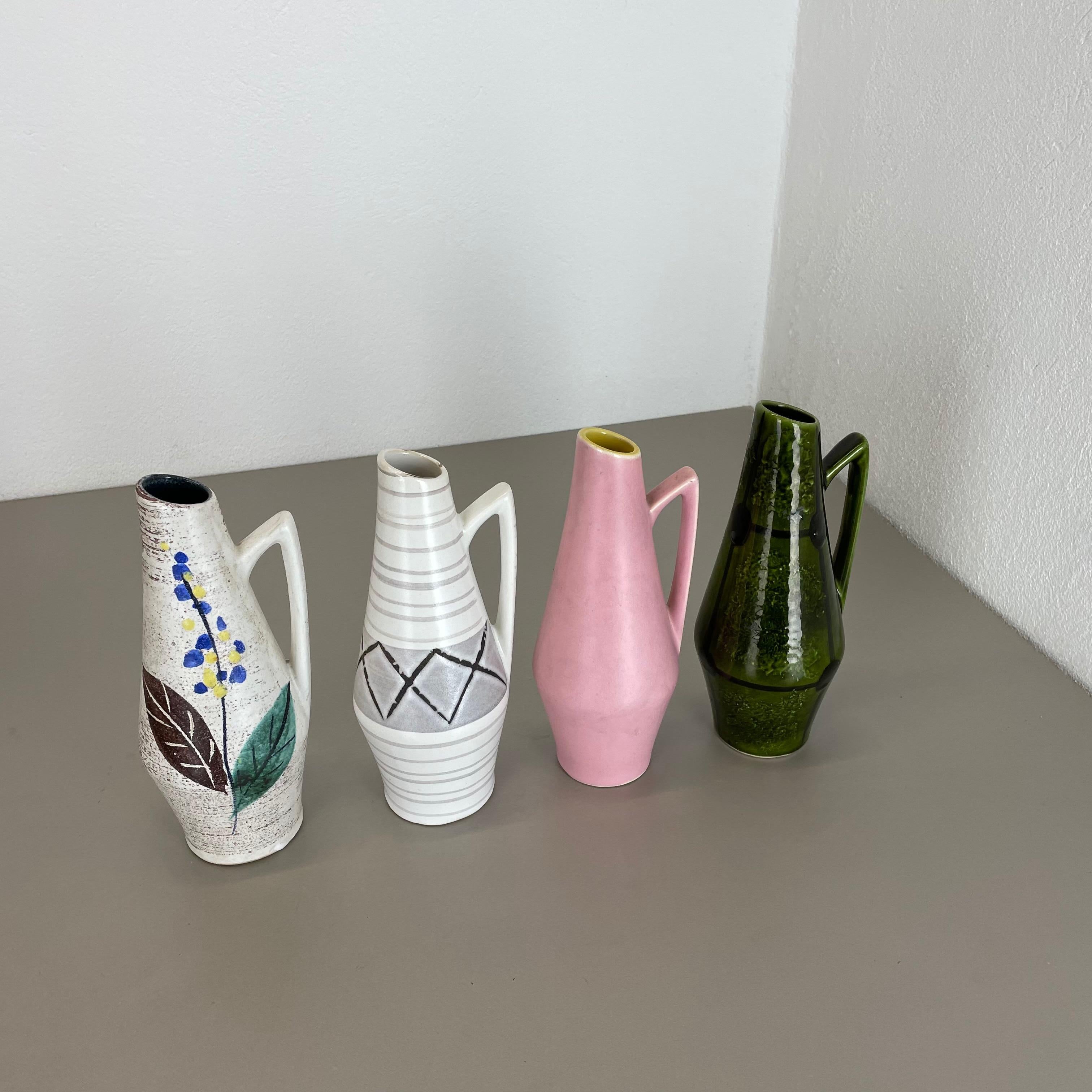 Mid-Century Modern Set of Four Vintage Pottery Fat Lava Vases by Scheurich Foreign, Germany, 1950s For Sale