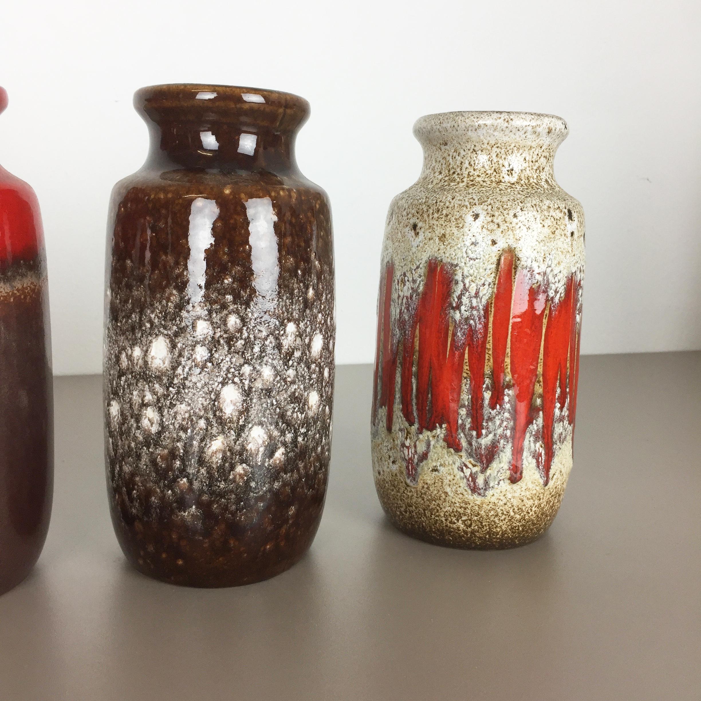 Set of Four Vintage Pottery Fat Lava Vases Made by Scheurich, Germany, 1970s 4